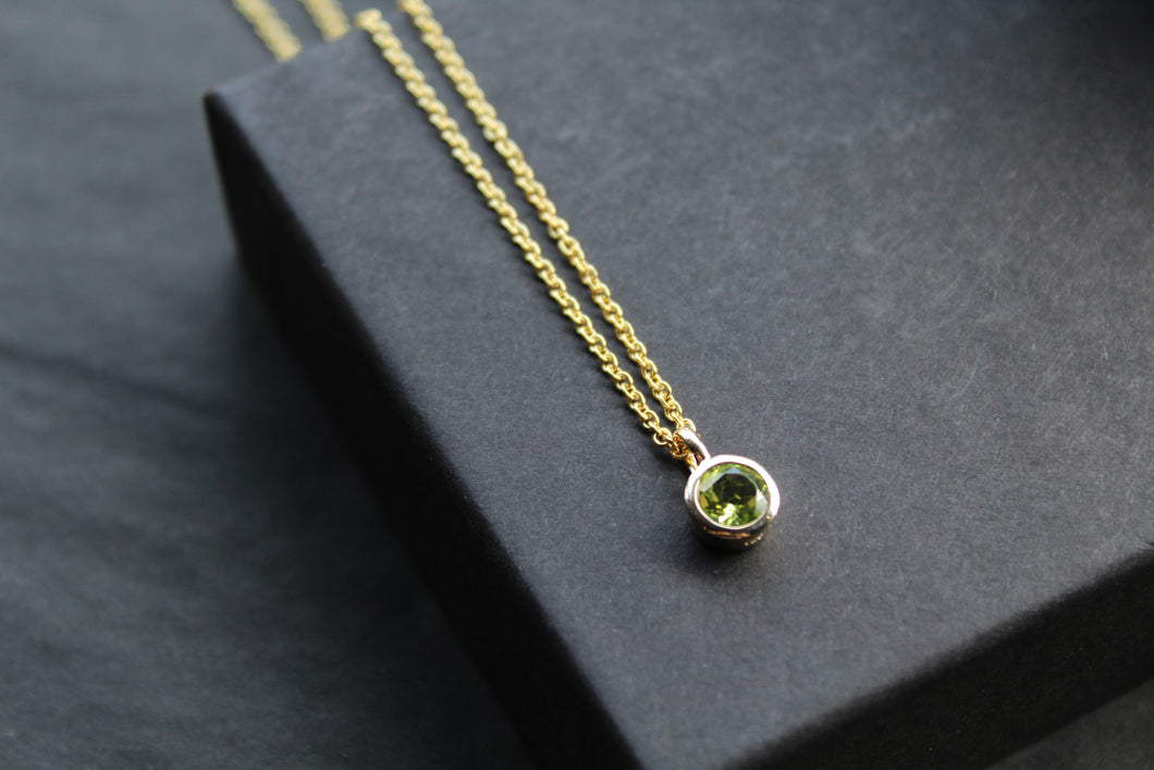Round Peridot Pendant and Chain