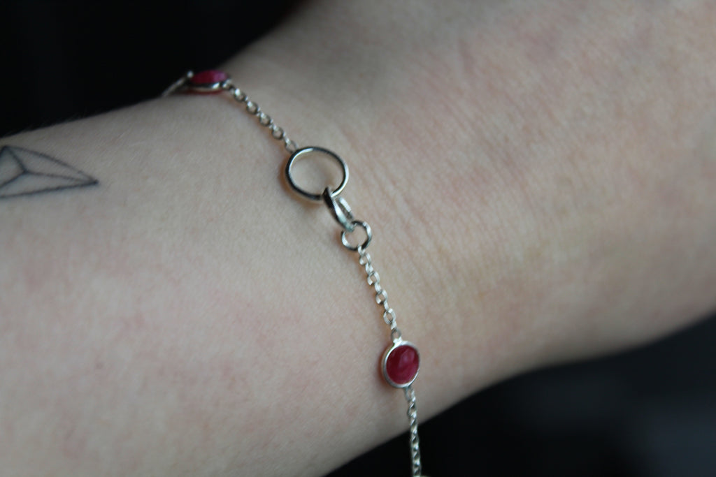 Round Ruby Quartz Silver Bracelet