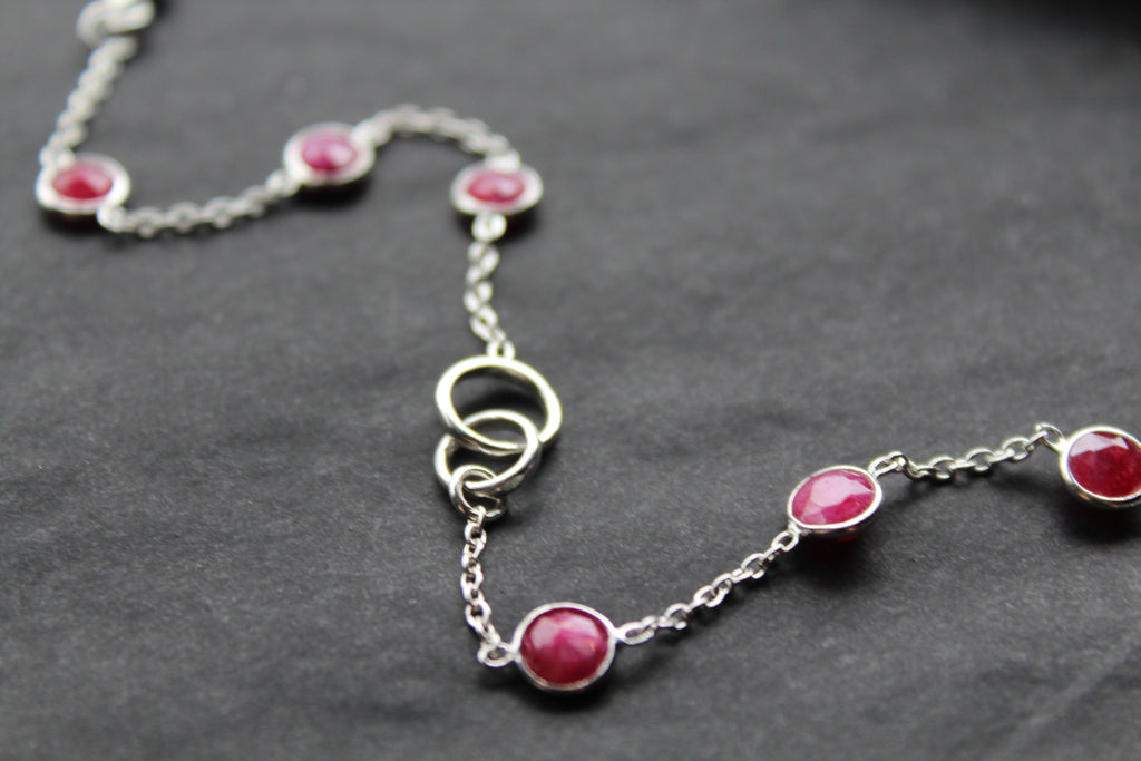 Round Ruby Quartz Silver Bracelet