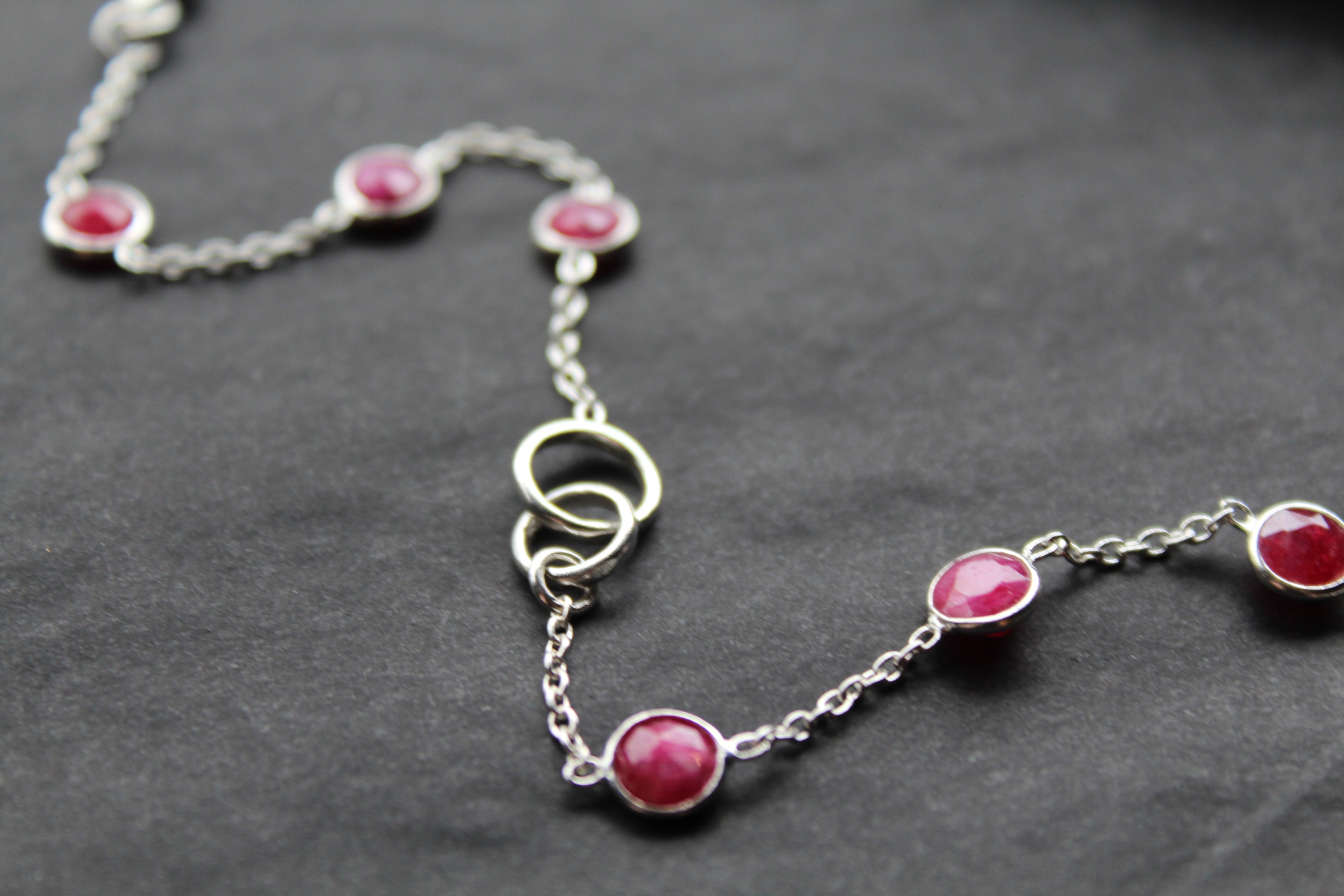 Round Ruby Quartz Silver Bracelet