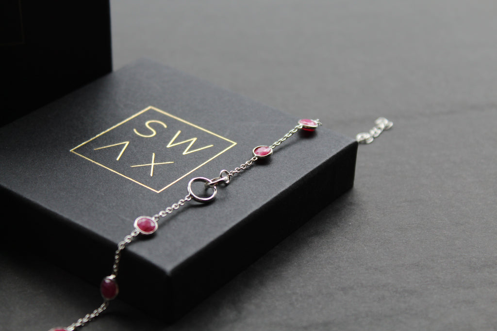 Round Ruby Quartz Silver Bracelet