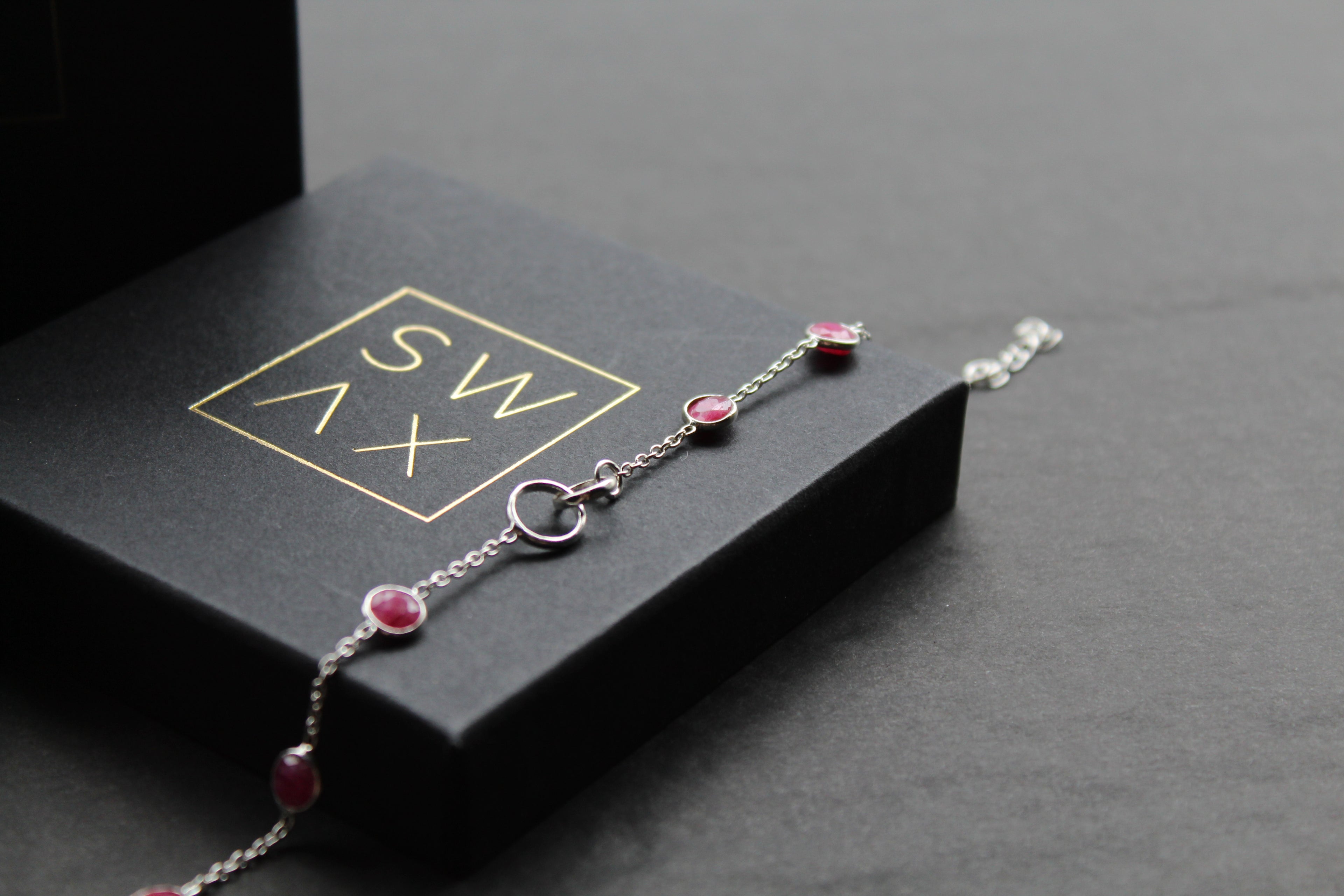 Round Ruby Quartz Silver Bracelet