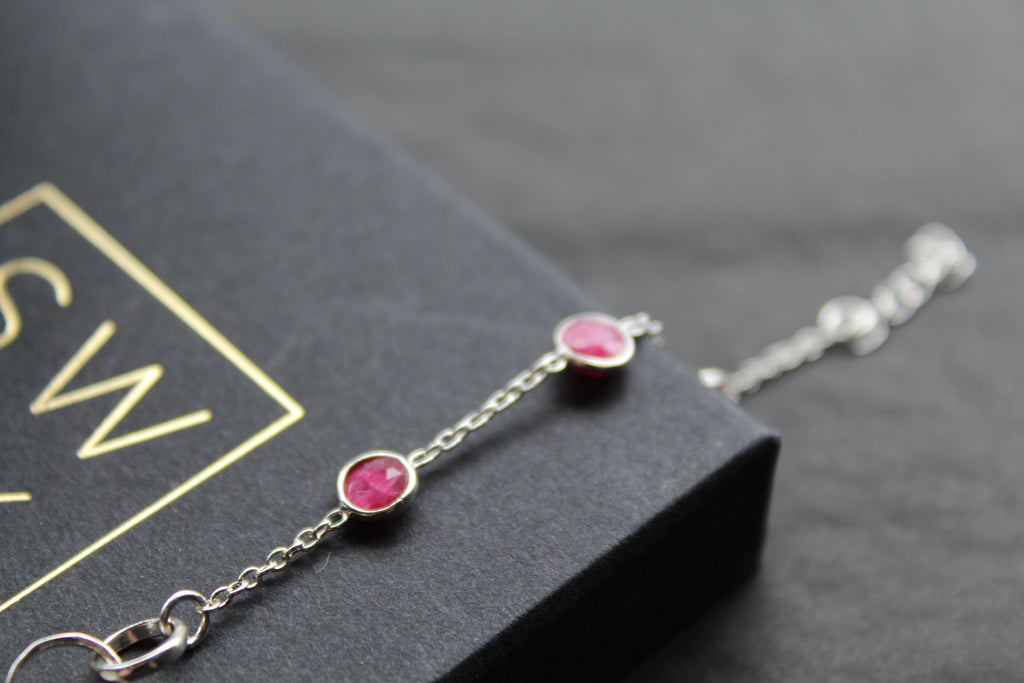 Round Ruby Quartz Silver Bracelet