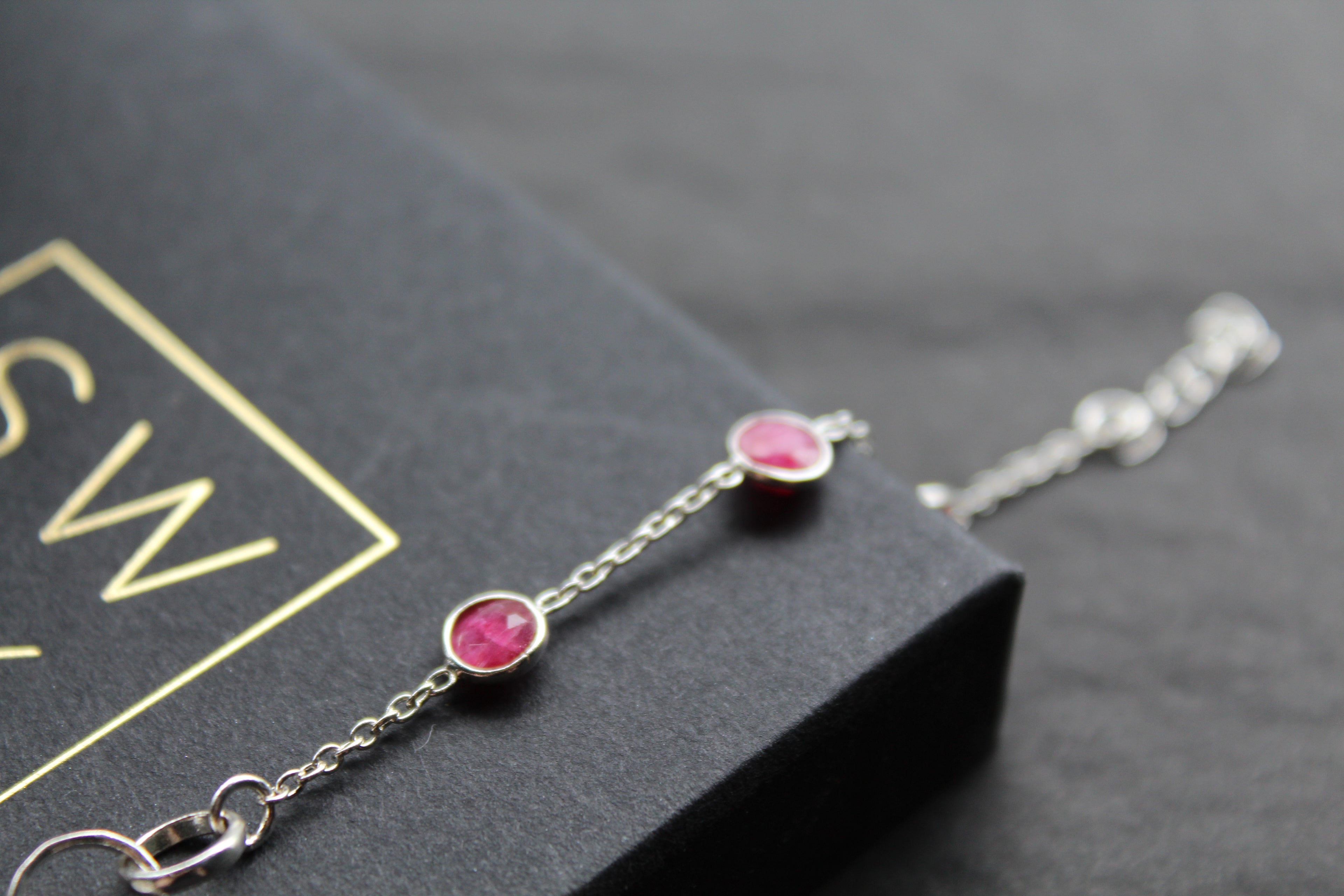 Round Ruby Quartz Silver Bracelet