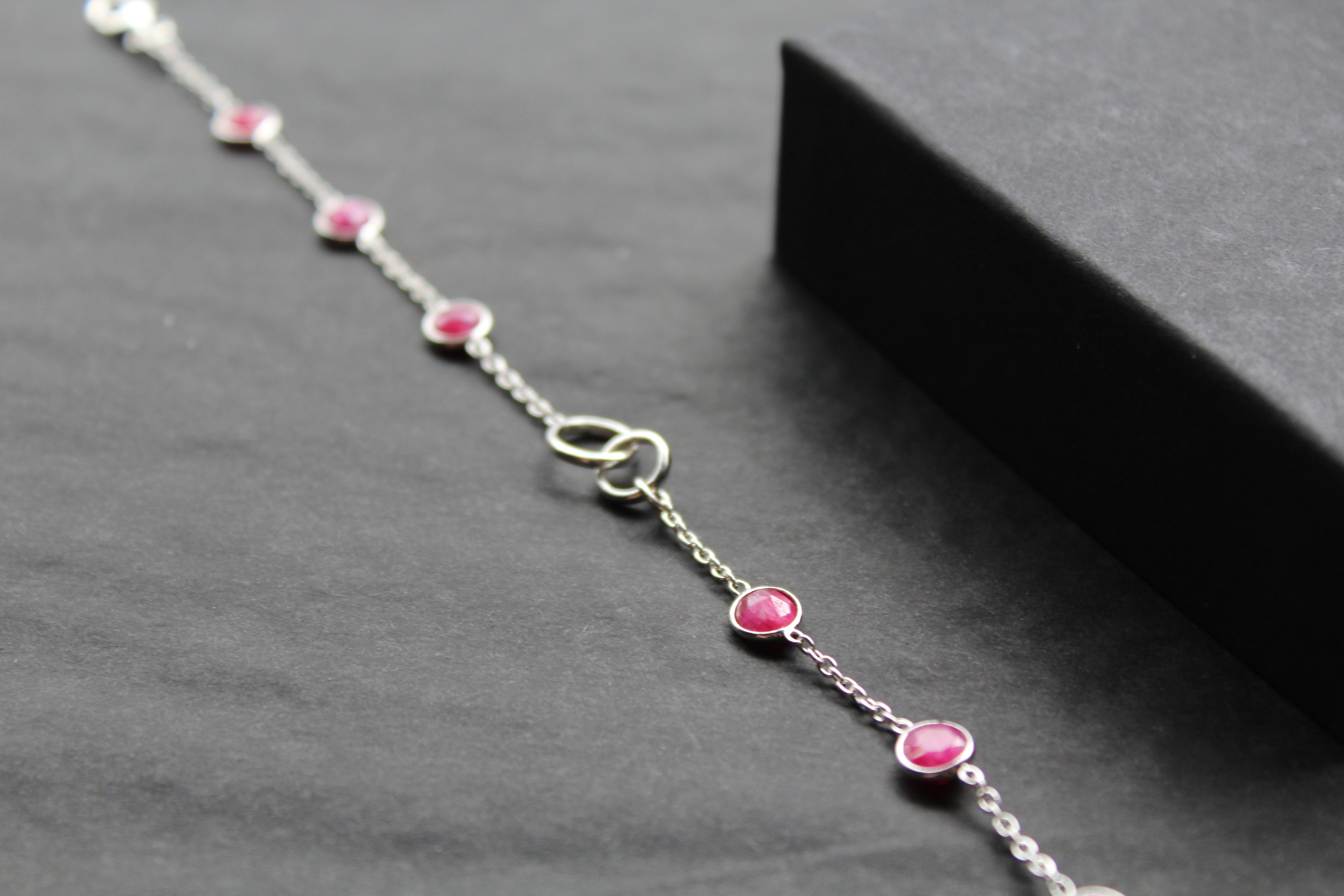 Round Ruby Quartz Silver Bracelet
