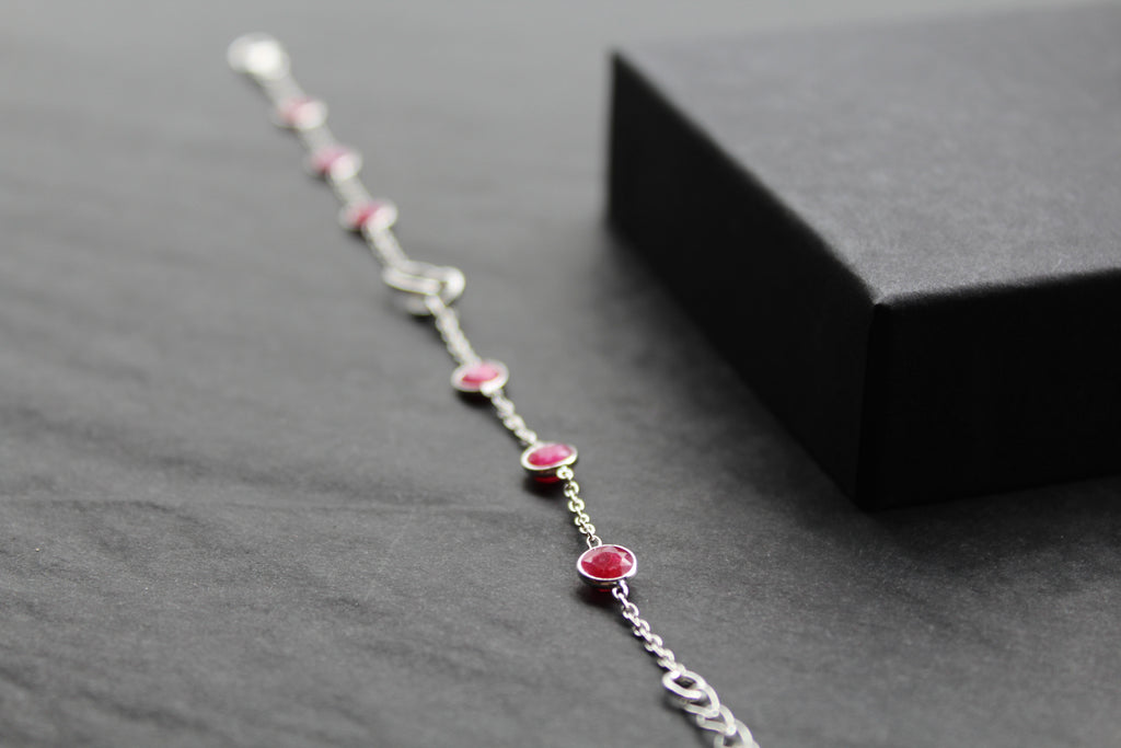 Round Ruby Quartz Silver Bracelet