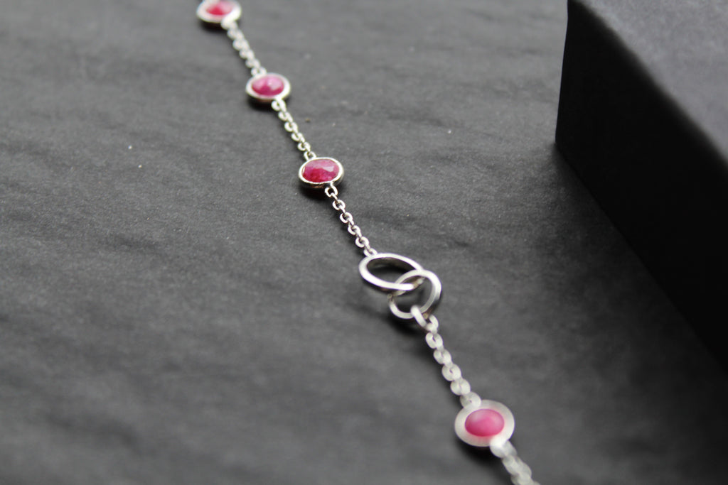 Round Ruby Quartz Silver Bracelet