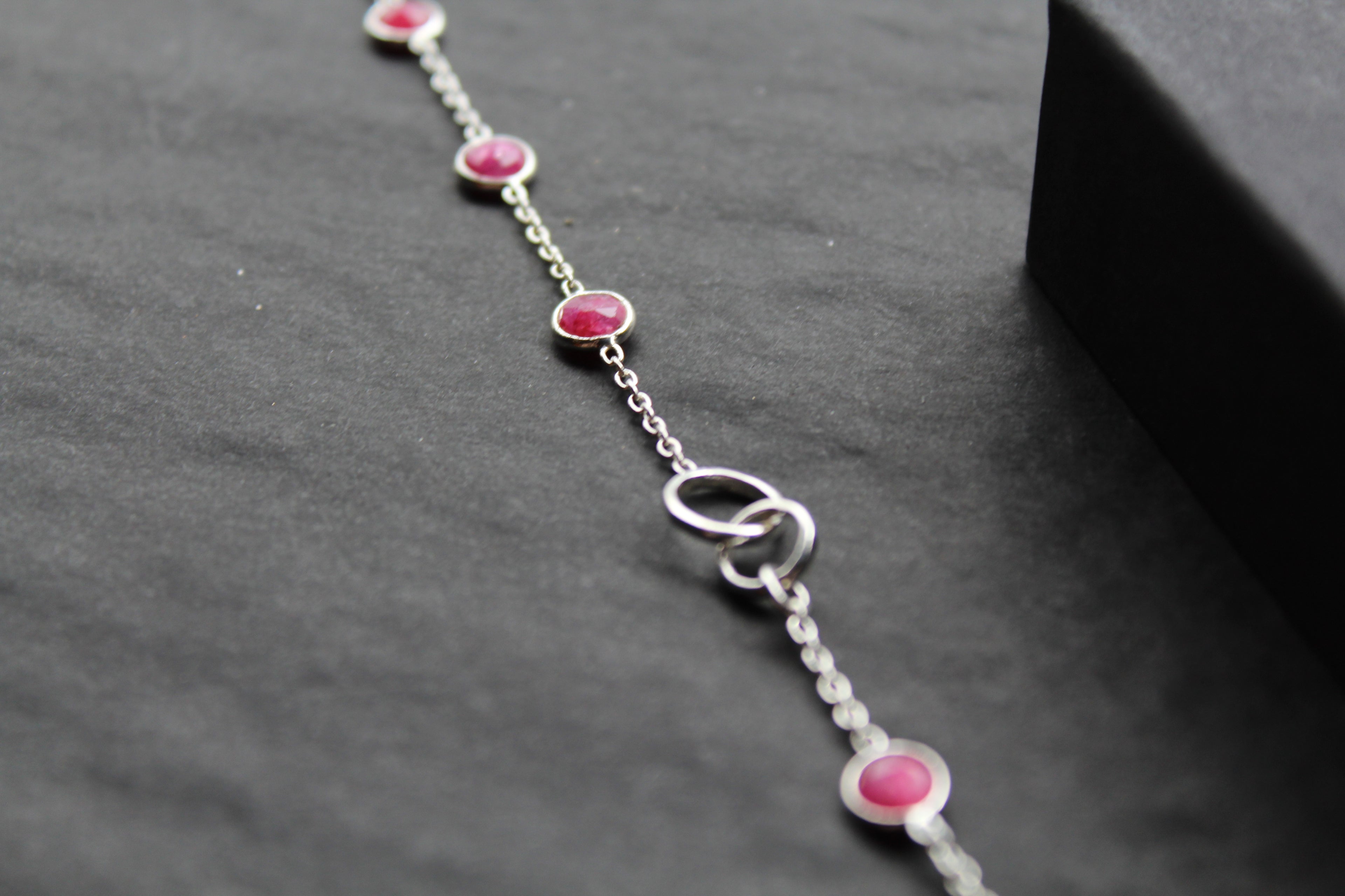 Round Ruby Quartz Silver Bracelet