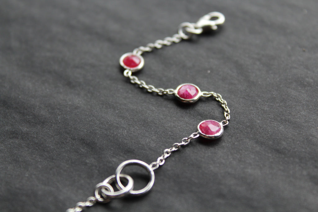 Round Ruby Quartz Silver Bracelet