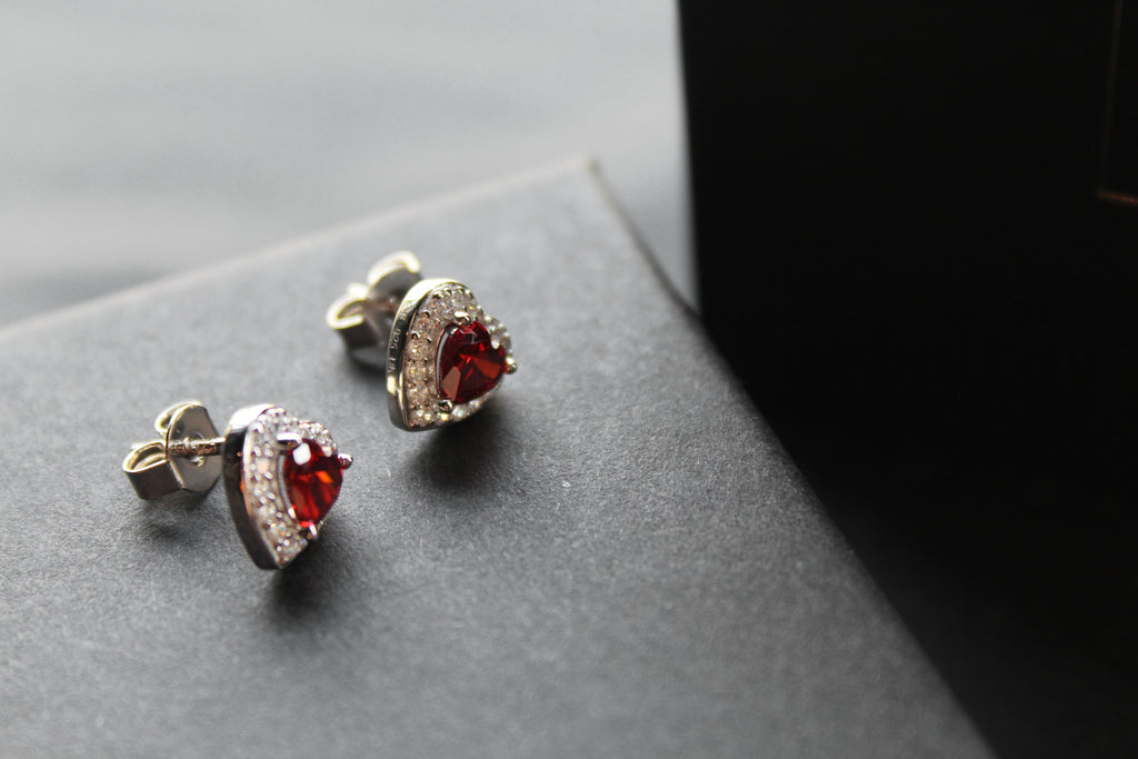 Ruby Red Cubic Zirconia Heart Earrings