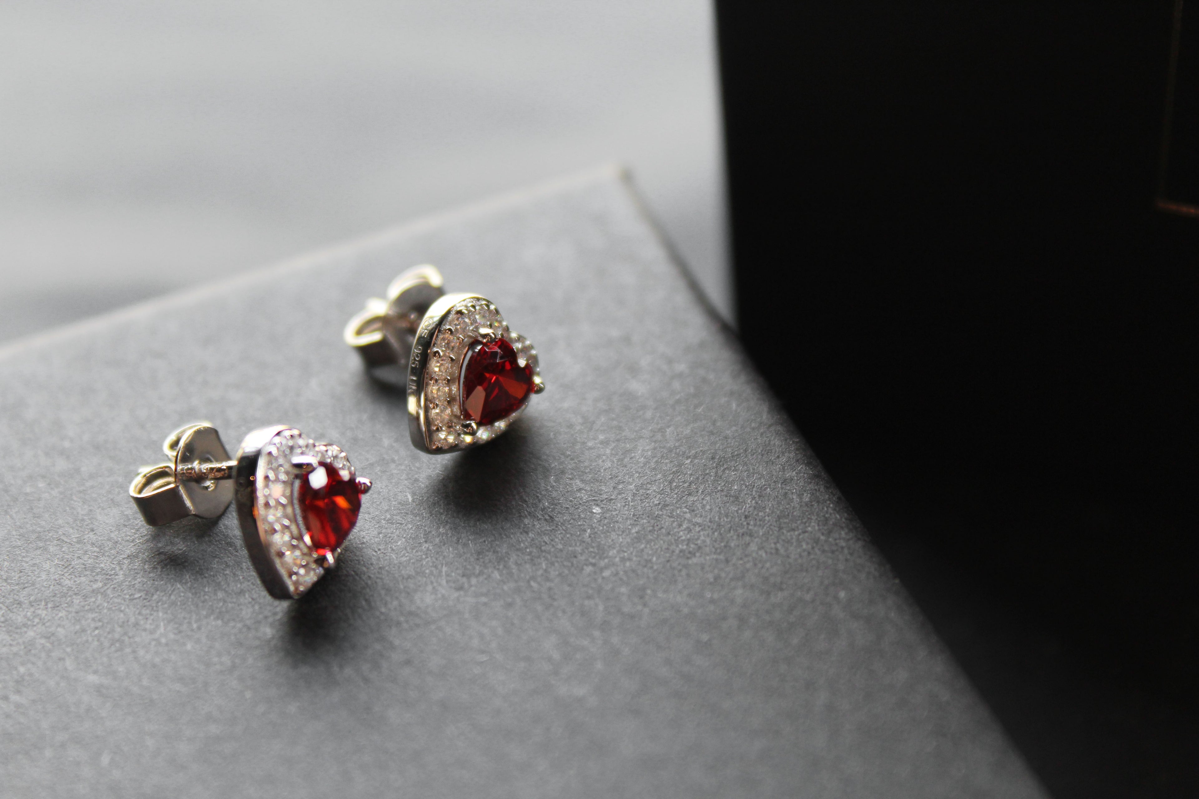 Ruby Red Cubic Zirconia Heart Earrings