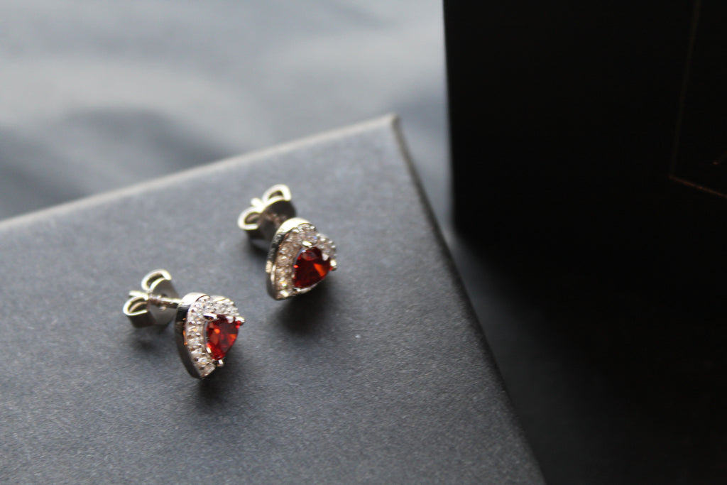 Ruby Red Cubic Zirconia Heart Earrings