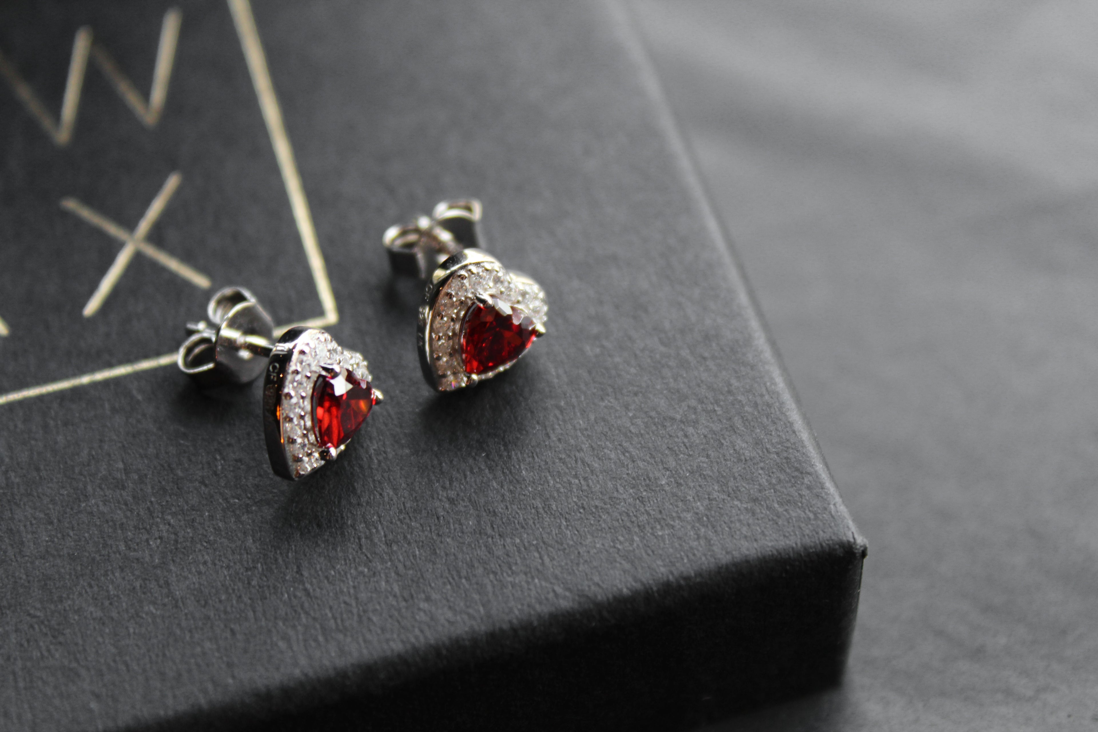 Ruby Red Cubic Zirconia Heart Earrings