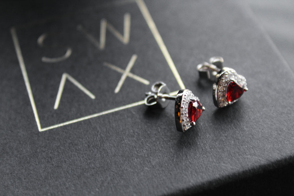Ruby Red Cubic Zirconia Heart Earrings