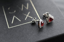 Load image into Gallery viewer, Ruby Red Cubic Zirconia Heart Earrings
