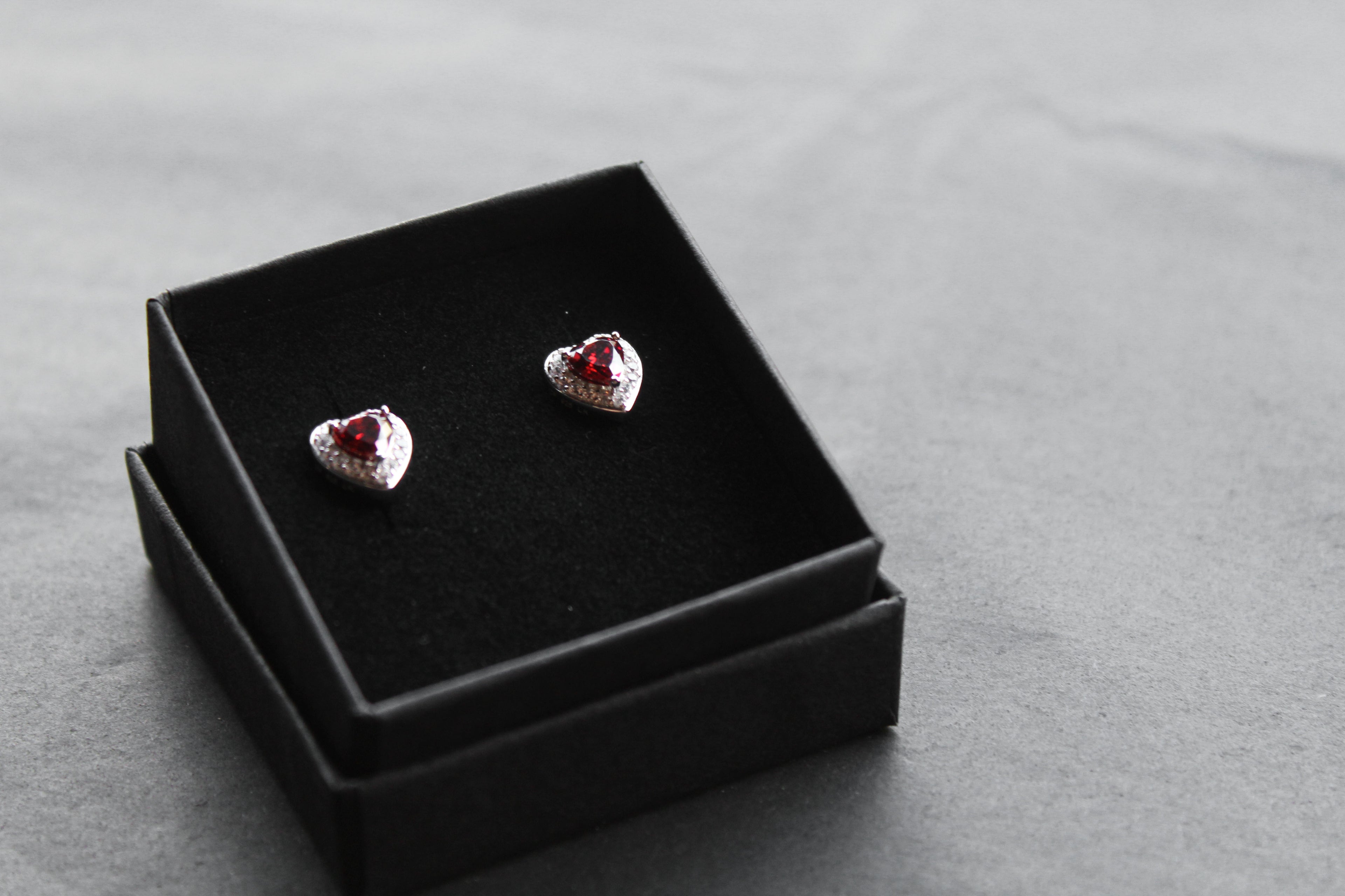 Ruby Red Cubic Zirconia Heart Earrings