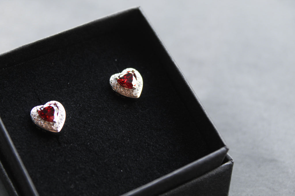 Ruby Red Cubic Zirconia Heart Earrings