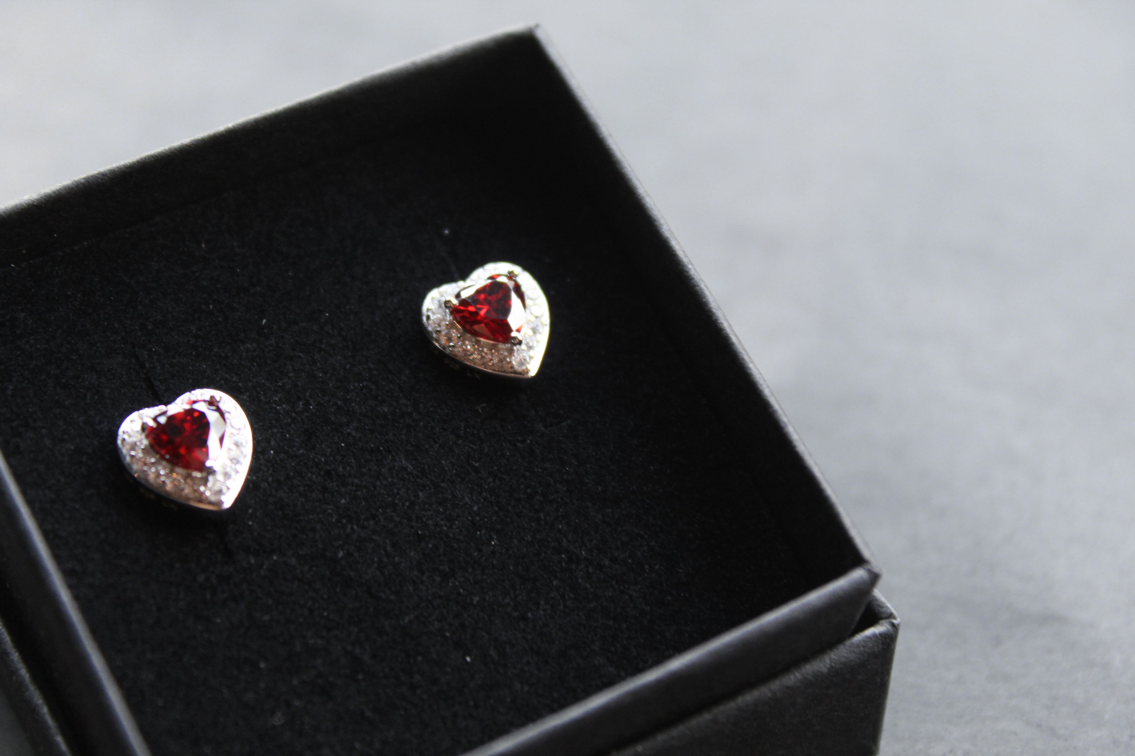 Ruby Red Cubic Zirconia Heart Earrings