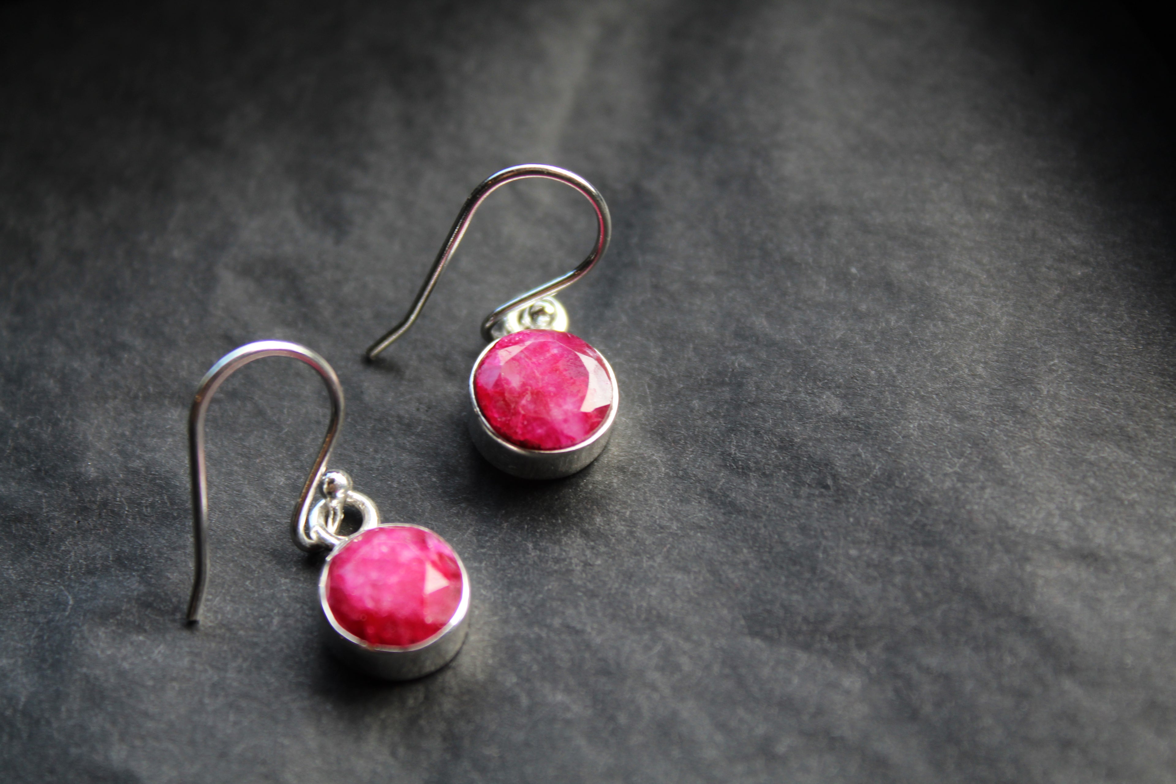 Ruby Round 8mm Drop Earrings