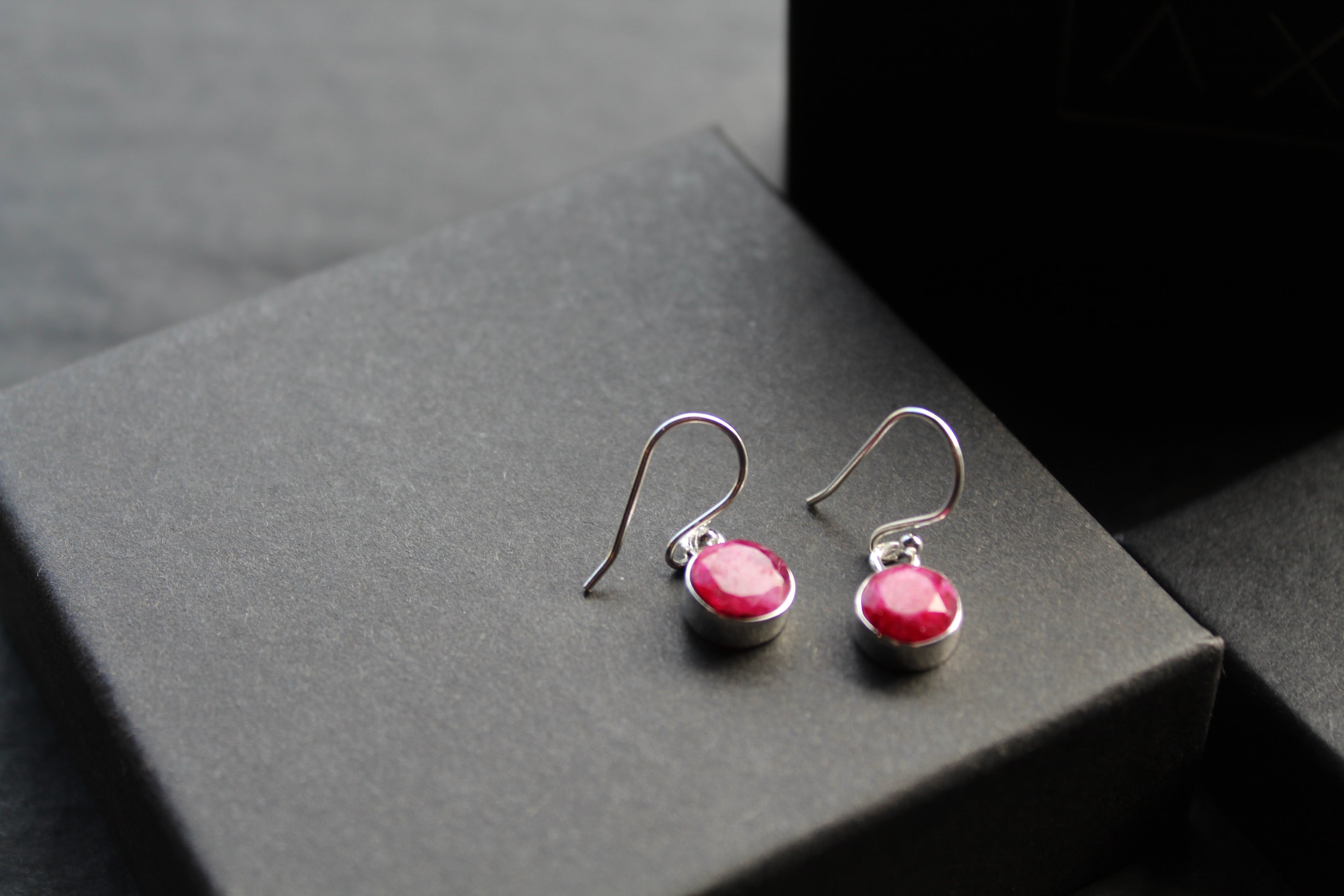 Ruby Round 8mm Drop Earrings