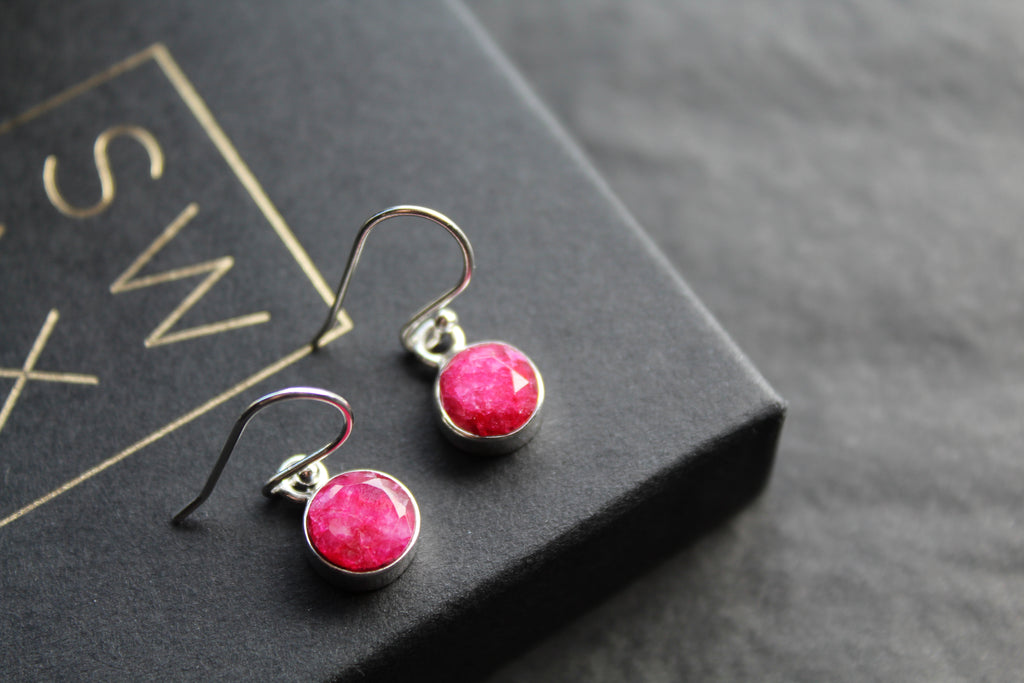 Ruby Round 8mm Drop Earrings