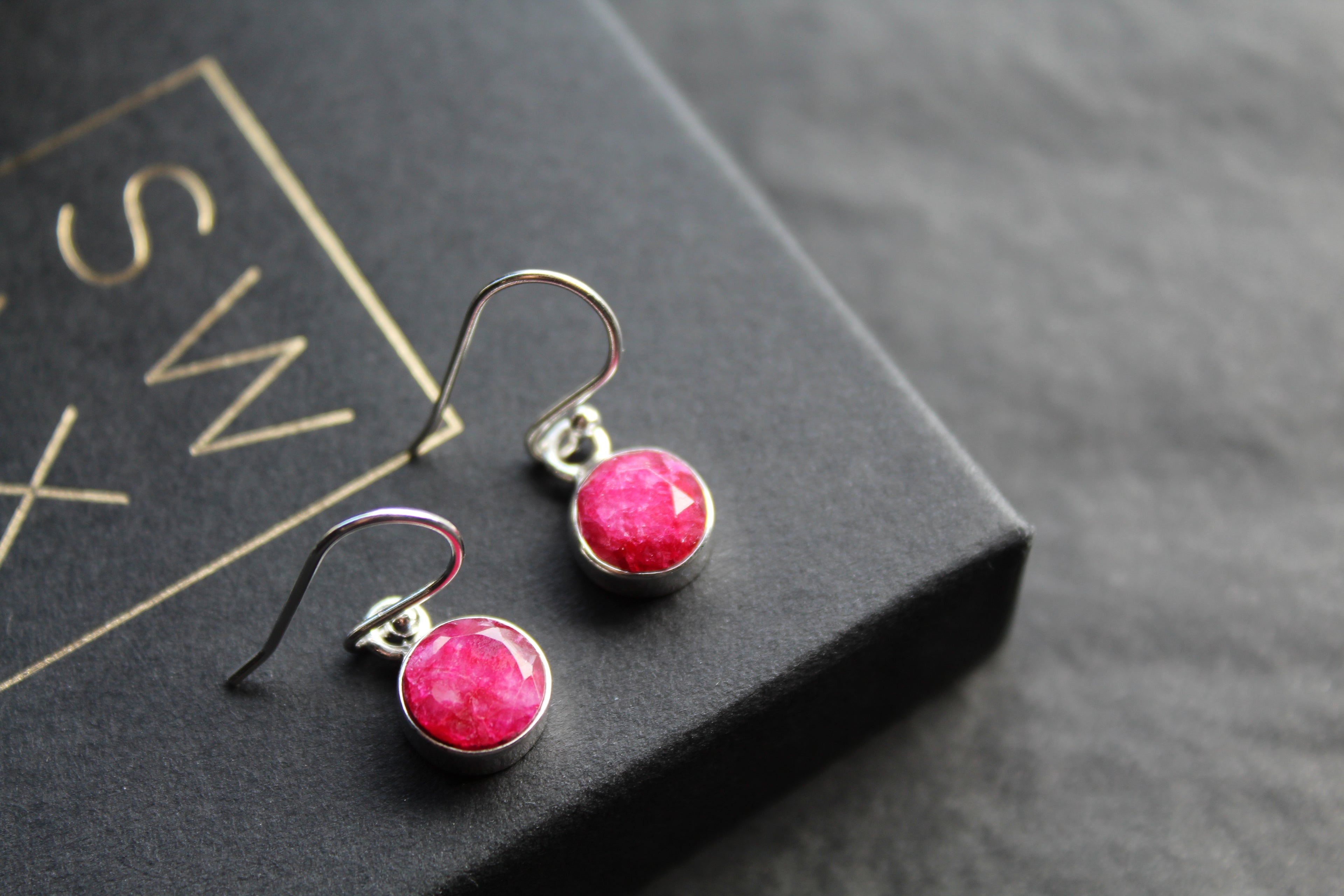 Ruby Round 8mm Drop Earrings