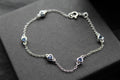 Sapphire Blue CZ Silver Heart Chain Bracelet