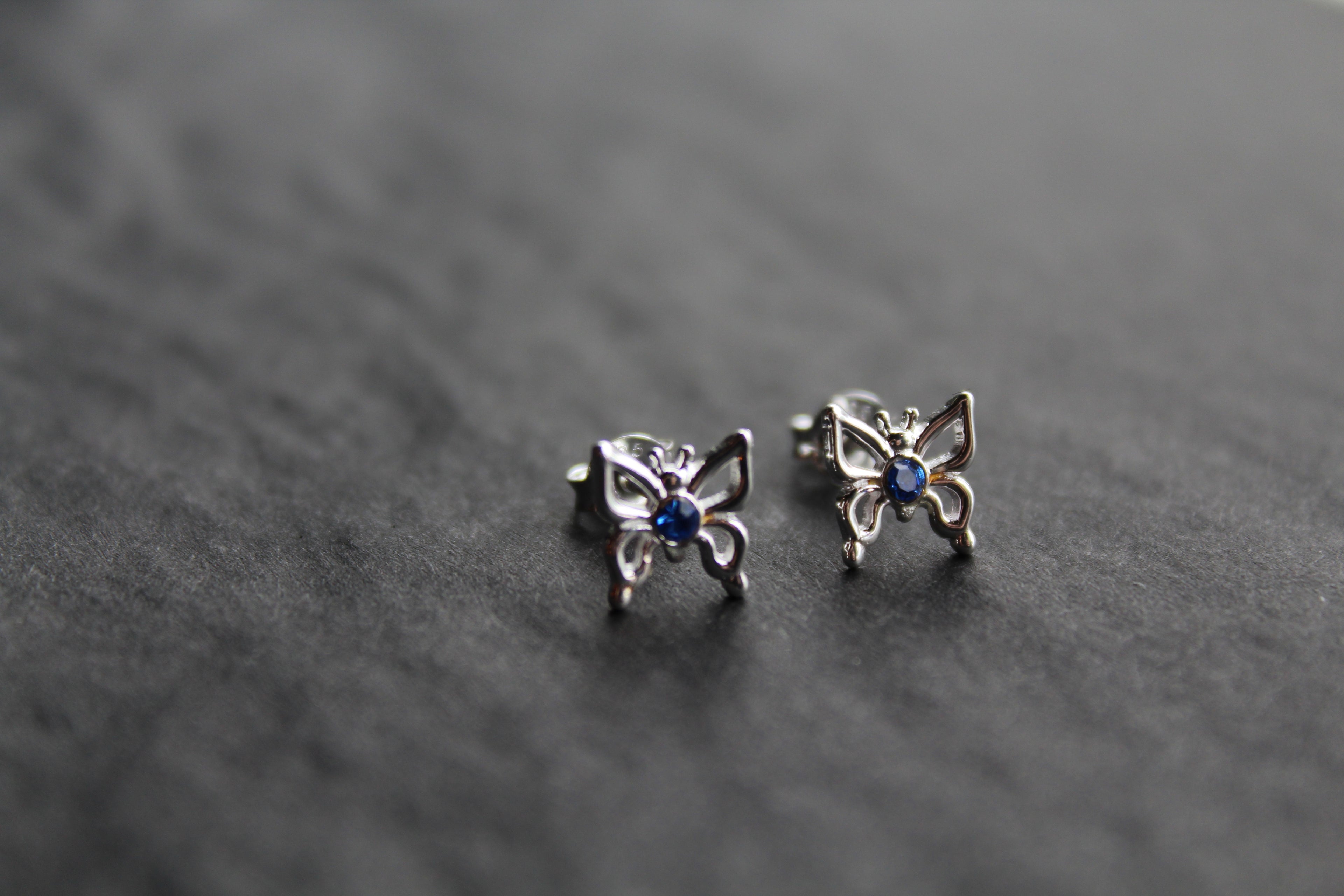 Sapphire Blue Crystal Butterfly Studs