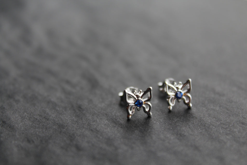 Sapphire Blue Crystal Butterfly Studs