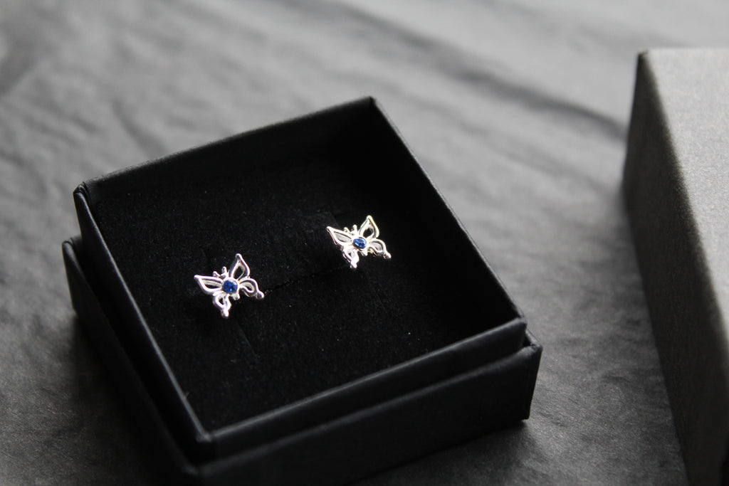 Sapphire Blue Crystal Butterfly Studs
