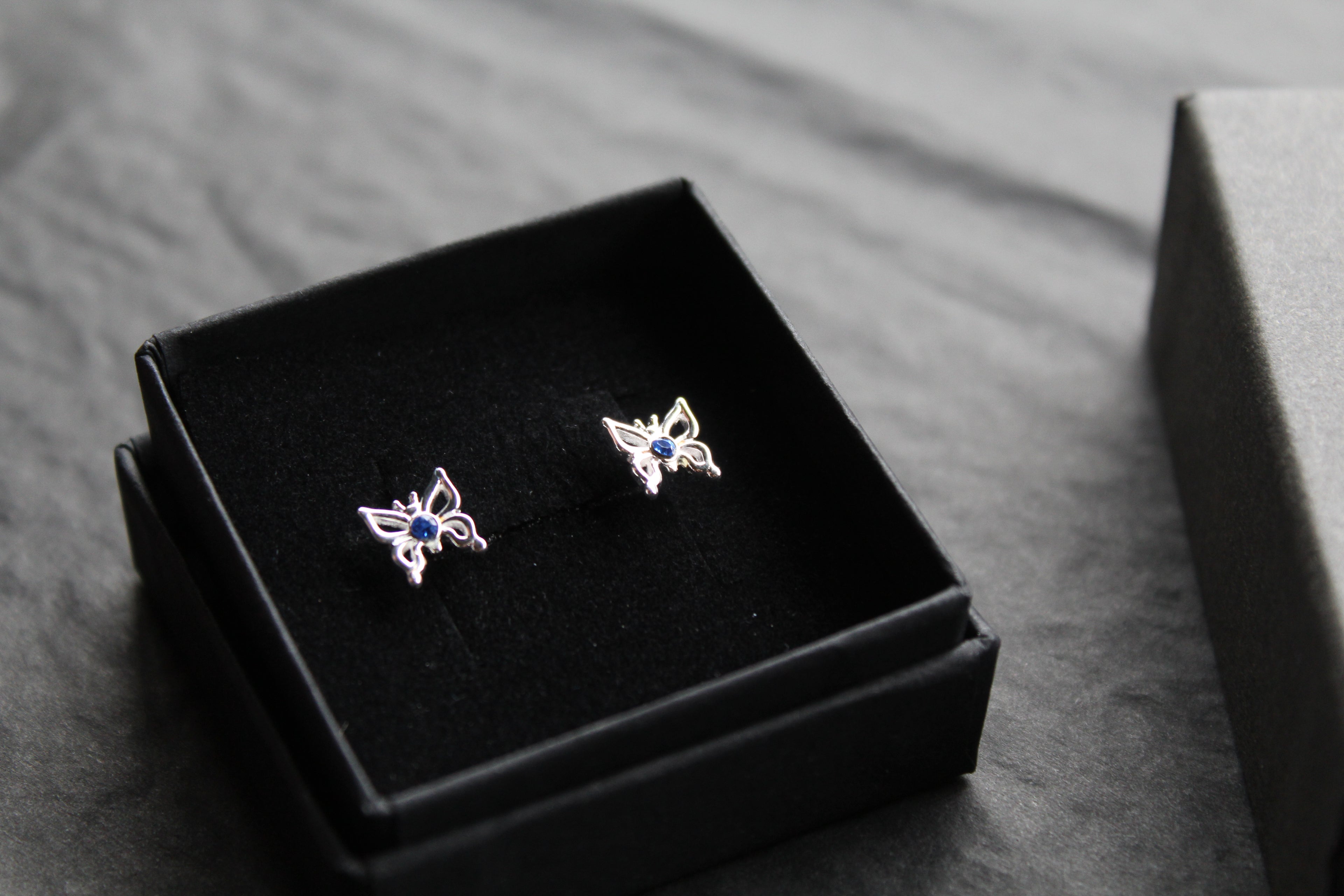 Sapphire Blue Crystal Butterfly Studs