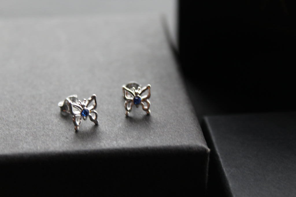 Sapphire Blue Crystal Butterfly Studs