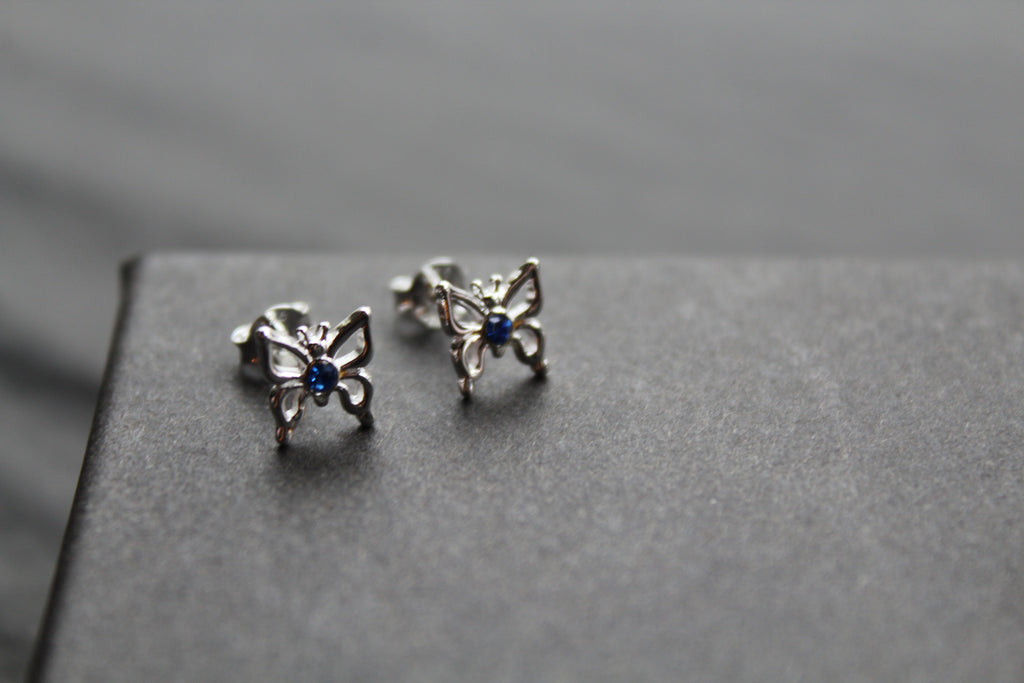 Sapphire Blue Crystal Butterfly Studs