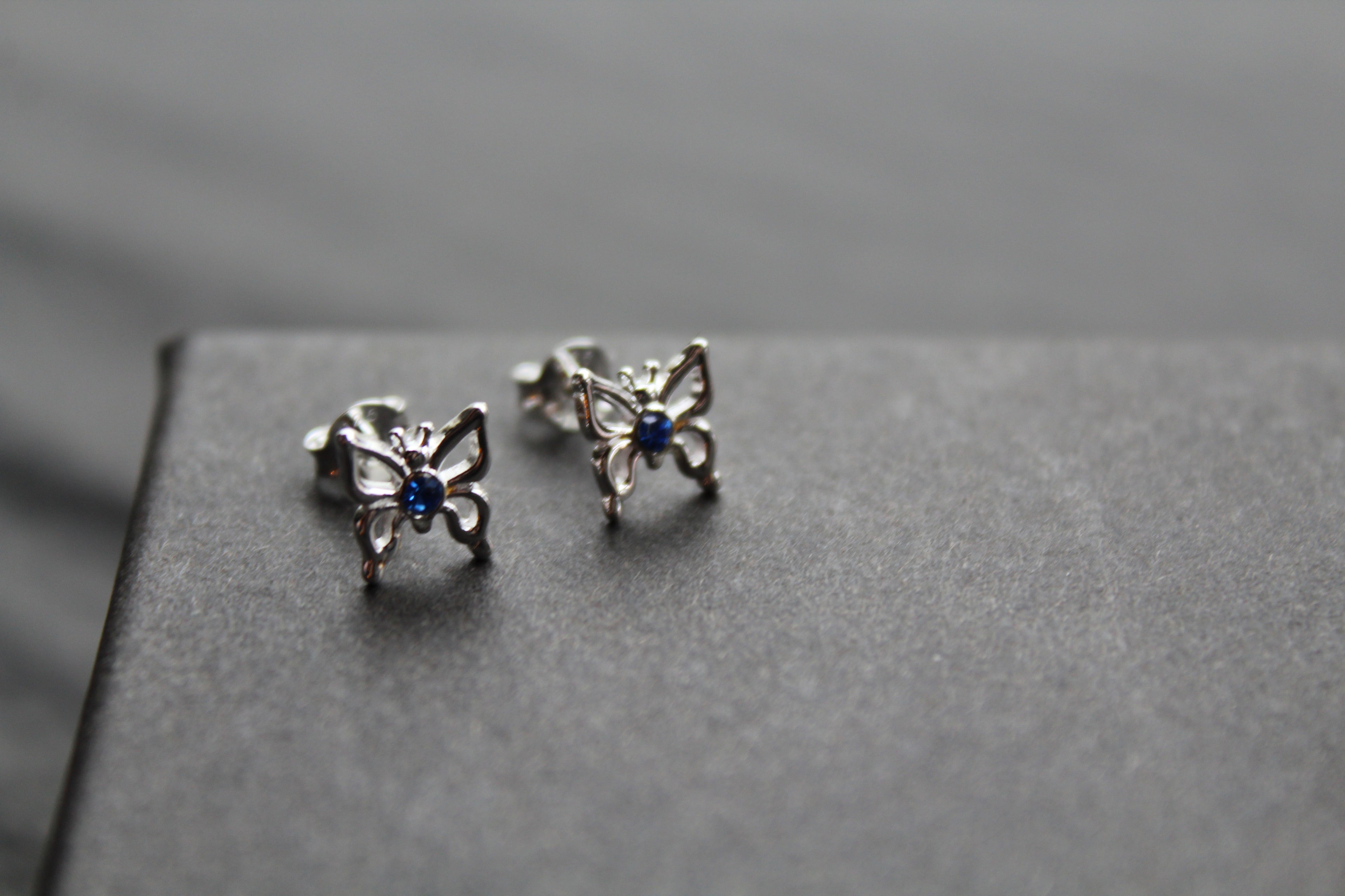 Sapphire Blue Crystal Butterfly Studs
