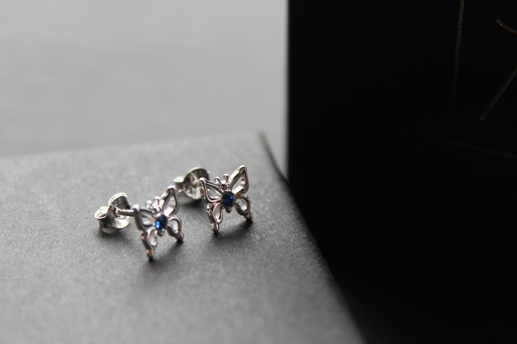 Sapphire Blue Crystal Butterfly Studs