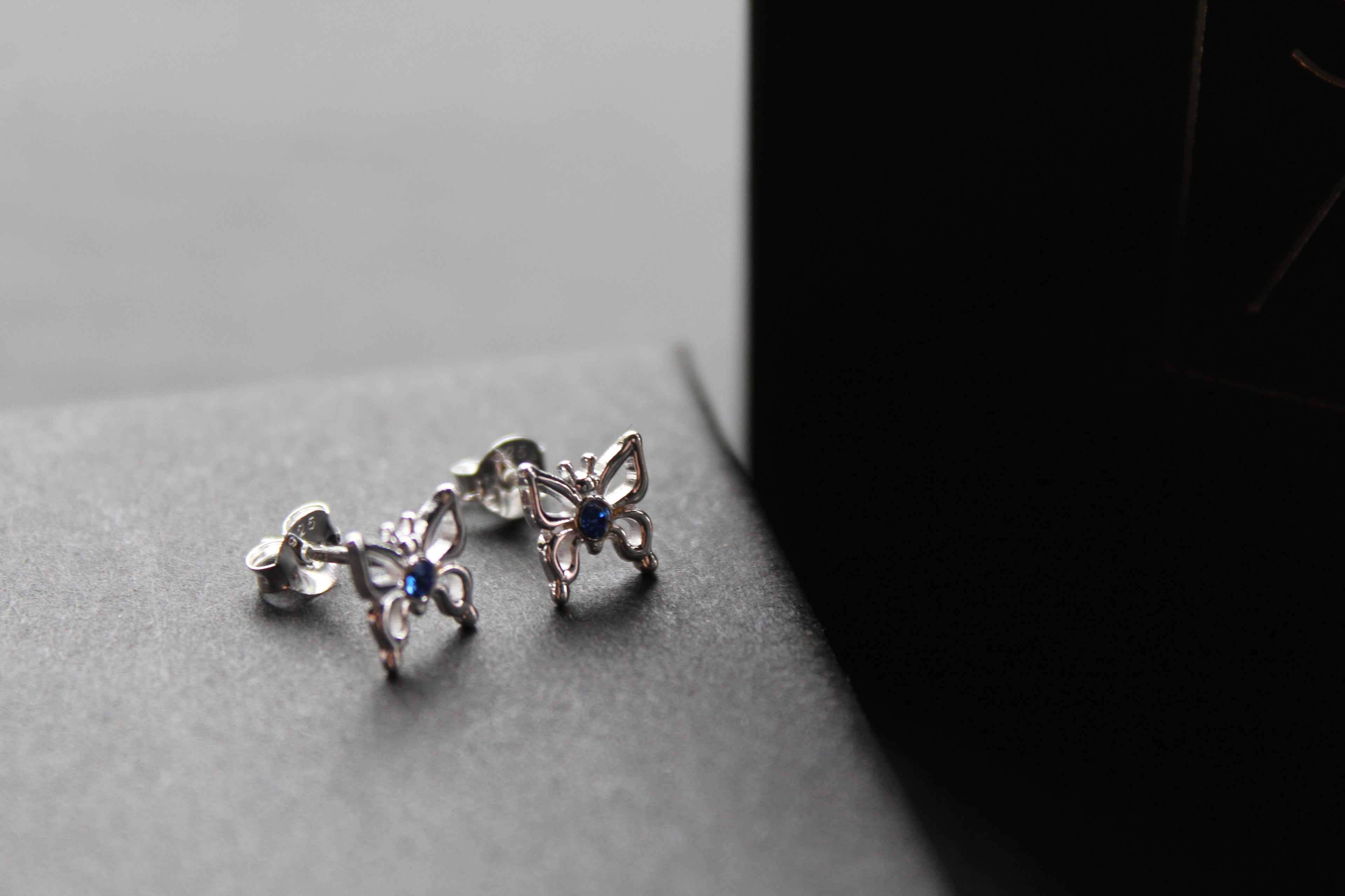 Sapphire Blue Crystal Butterfly Studs