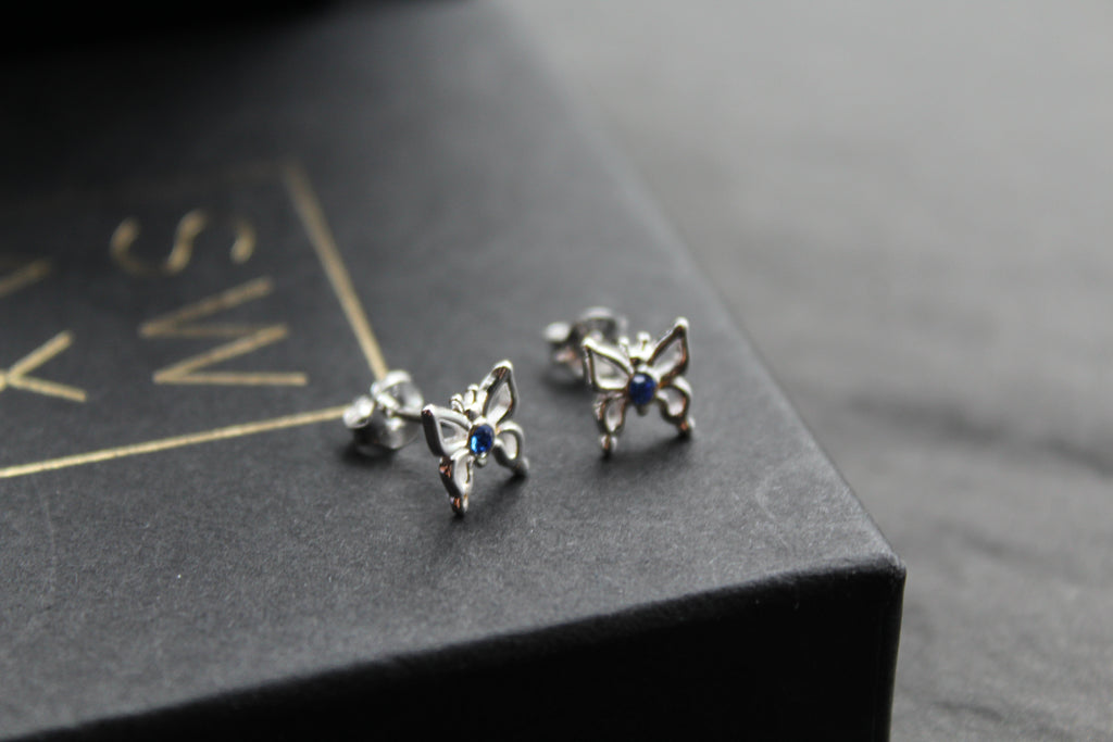 Sapphire Blue Crystal Butterfly Studs