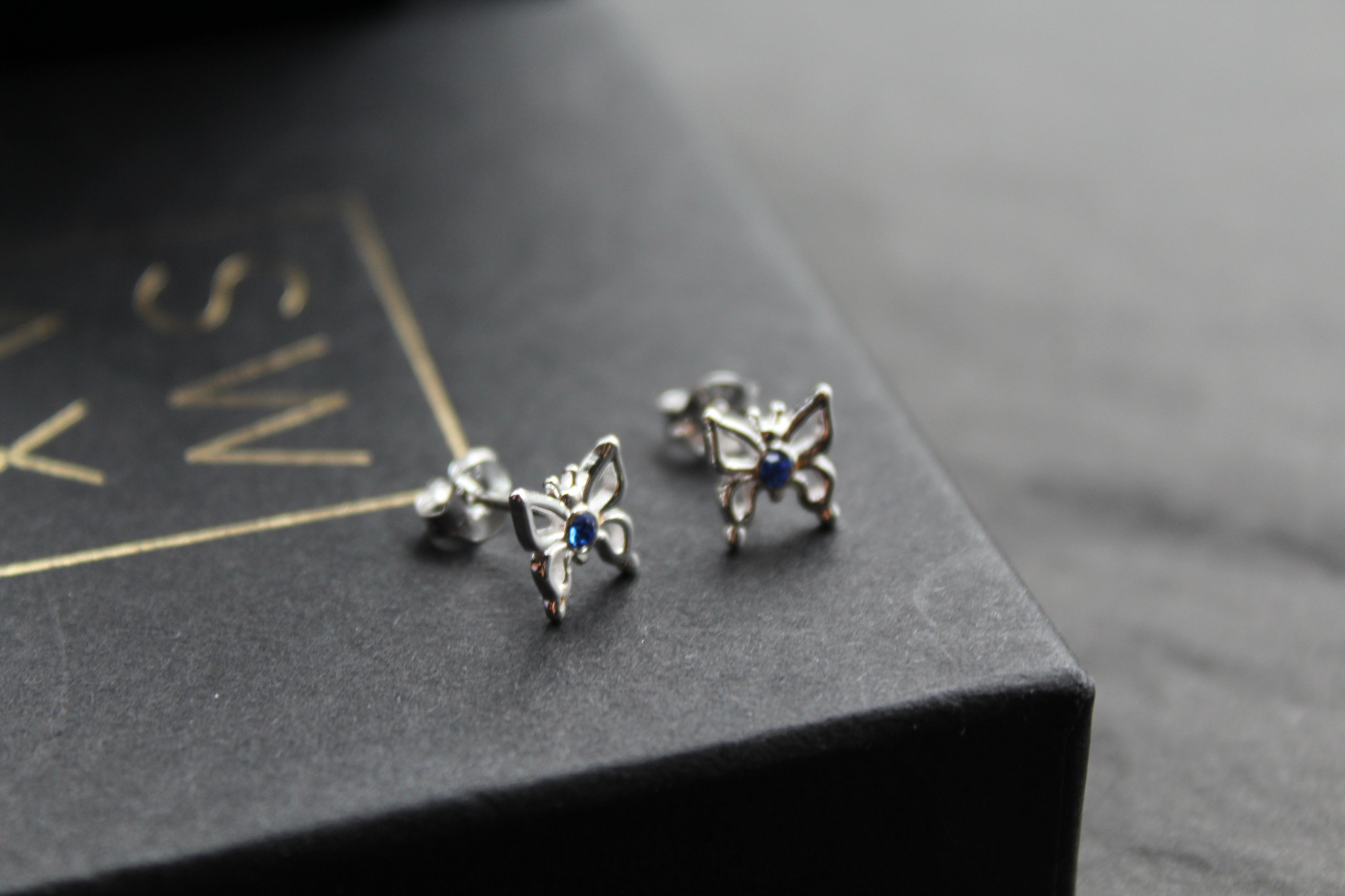 Sapphire Blue Crystal Butterfly Studs