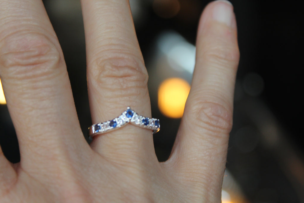 Sapphire Blue Cubic Zirconia Wishbone Ring