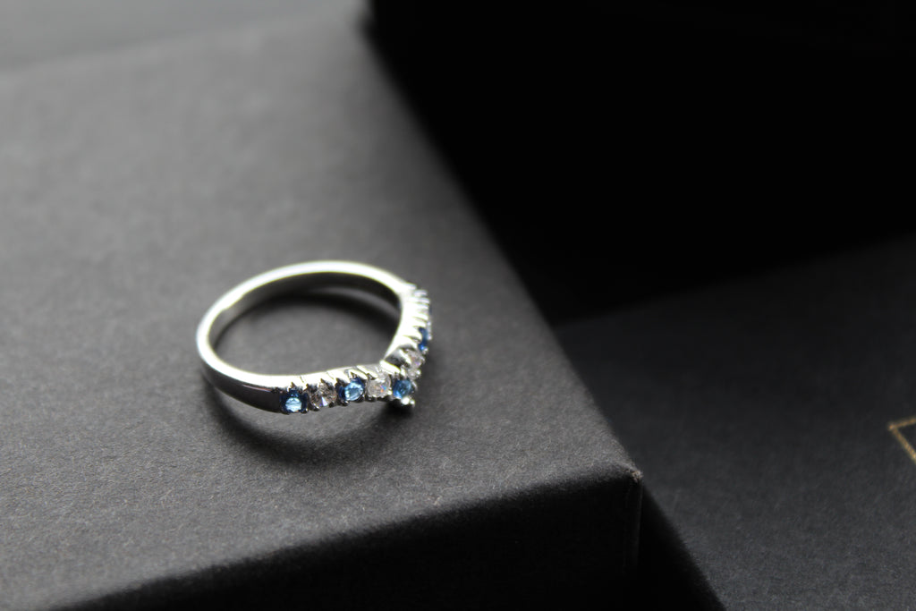 Sapphire Blue Cubic Zirconia Wishbone Ring
