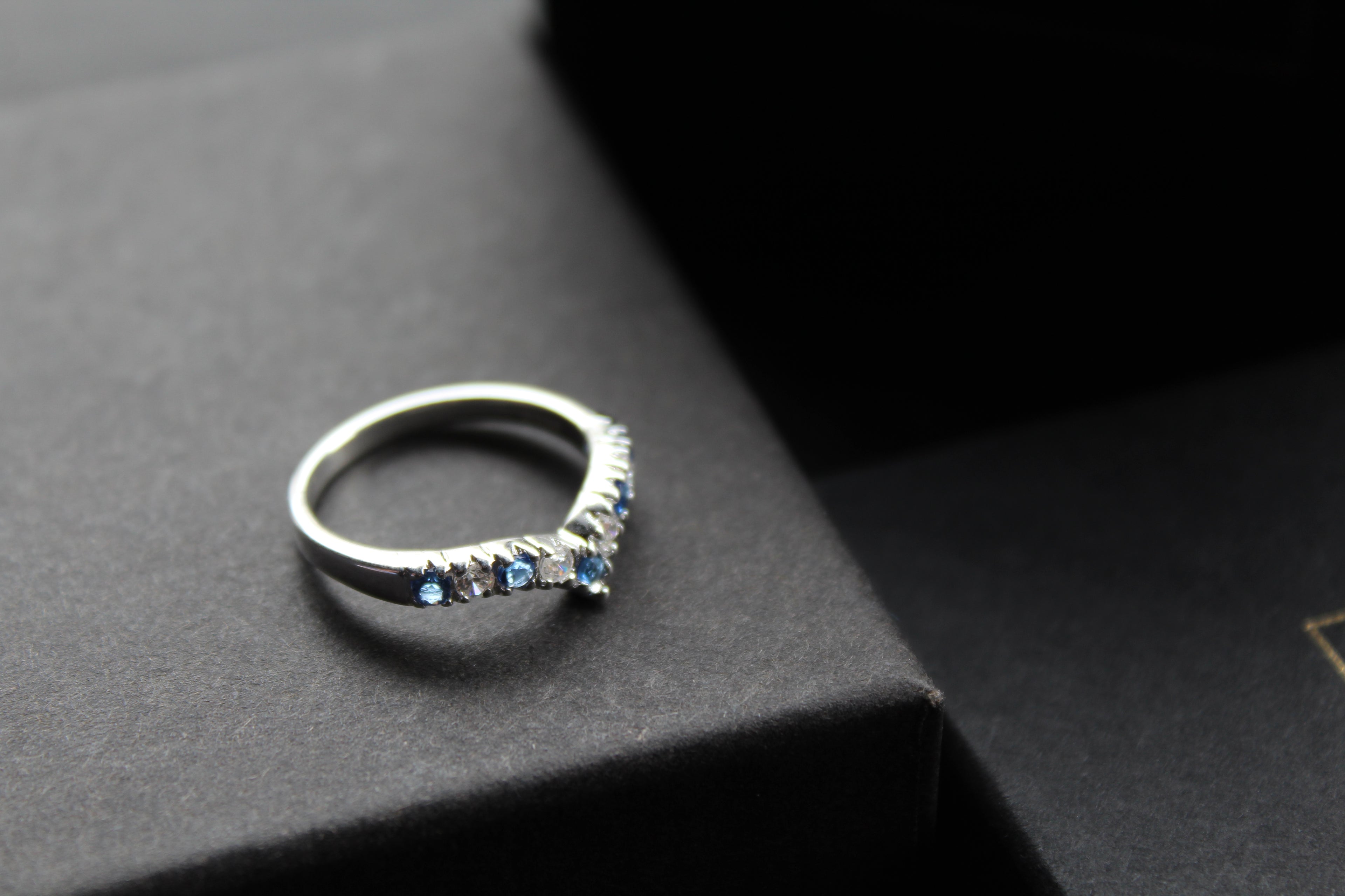 Sapphire Blue Cubic Zirconia Wishbone Ring