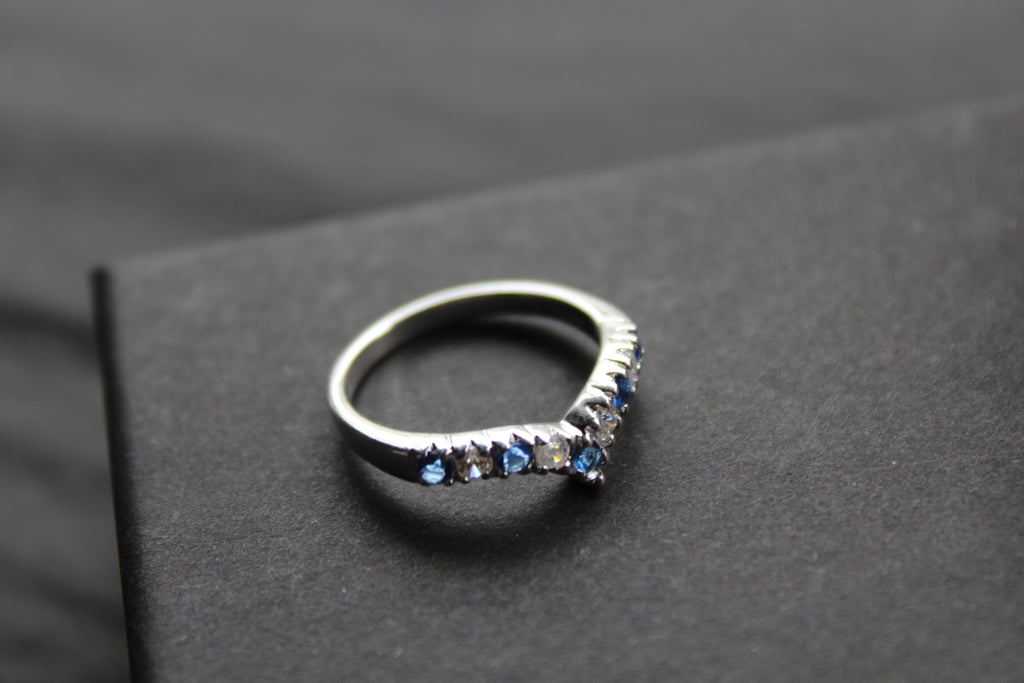 Sapphire Blue Cubic Zirconia Wishbone Ring