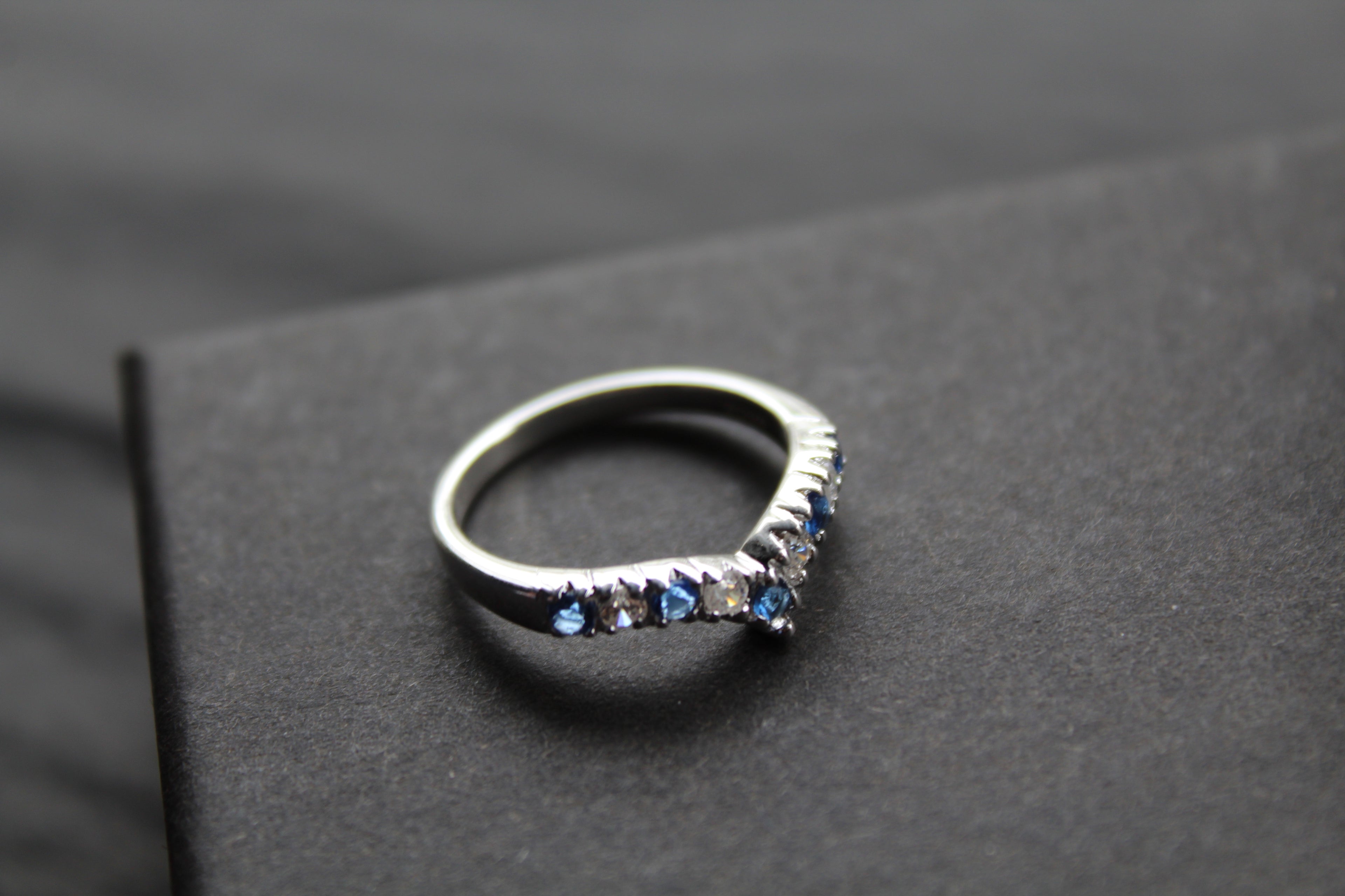 Sapphire Blue Cubic Zirconia Wishbone Ring