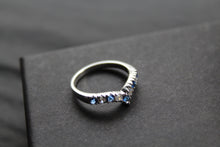 Load image into Gallery viewer, Sapphire Blue Cubic Zirconia Wishbone Ring
