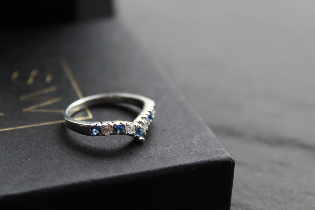 Sapphire Blue Cubic Zirconia Wishbone Ring