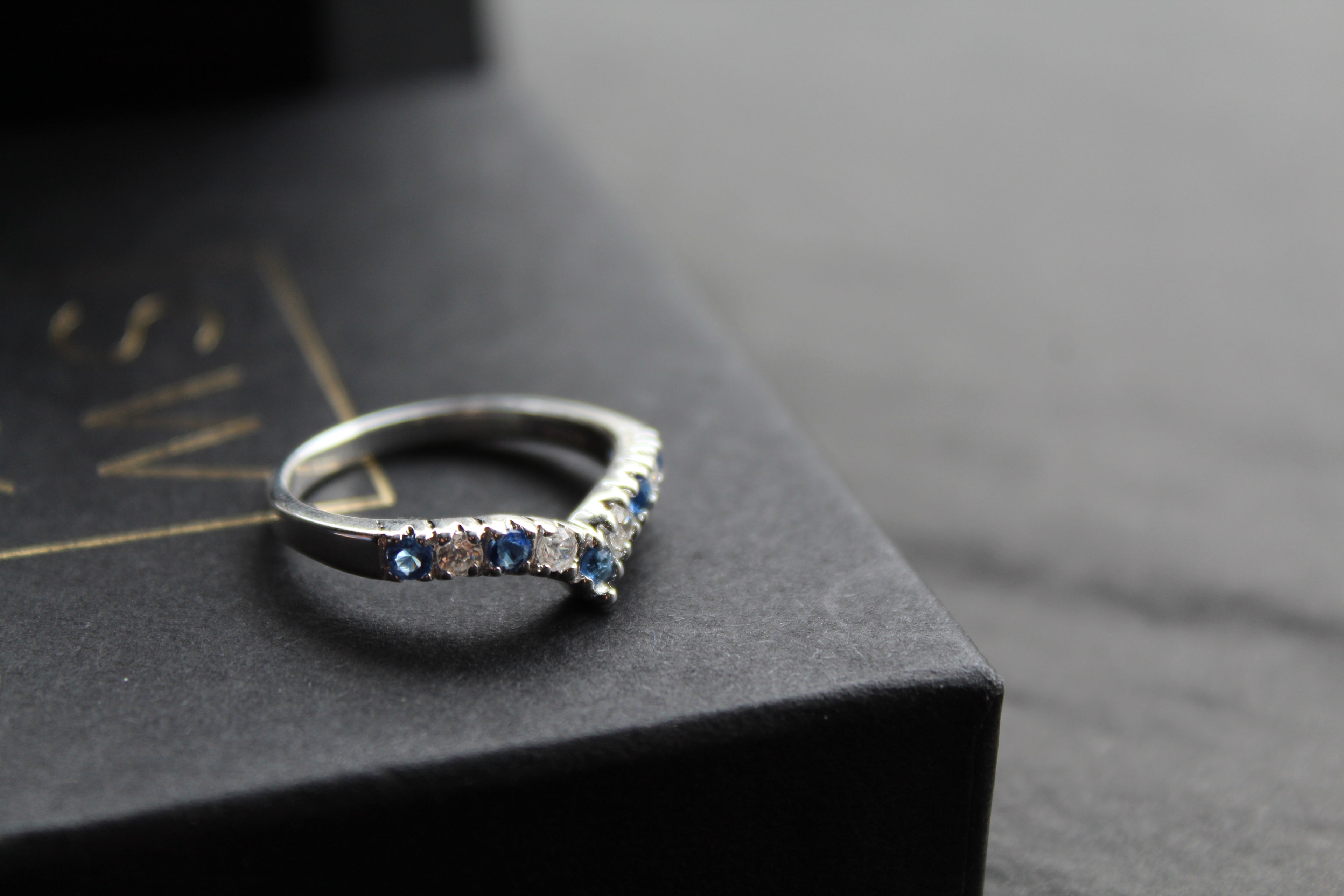 Sapphire Blue Cubic Zirconia Wishbone Ring
