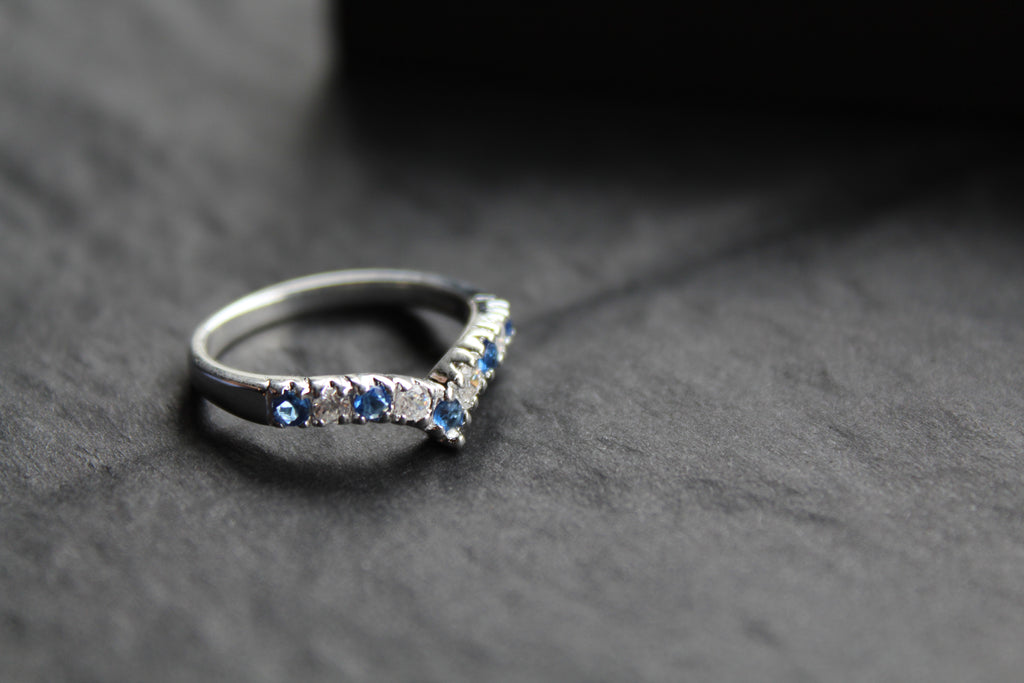 Sapphire Blue Cubic Zirconia Wishbone Ring