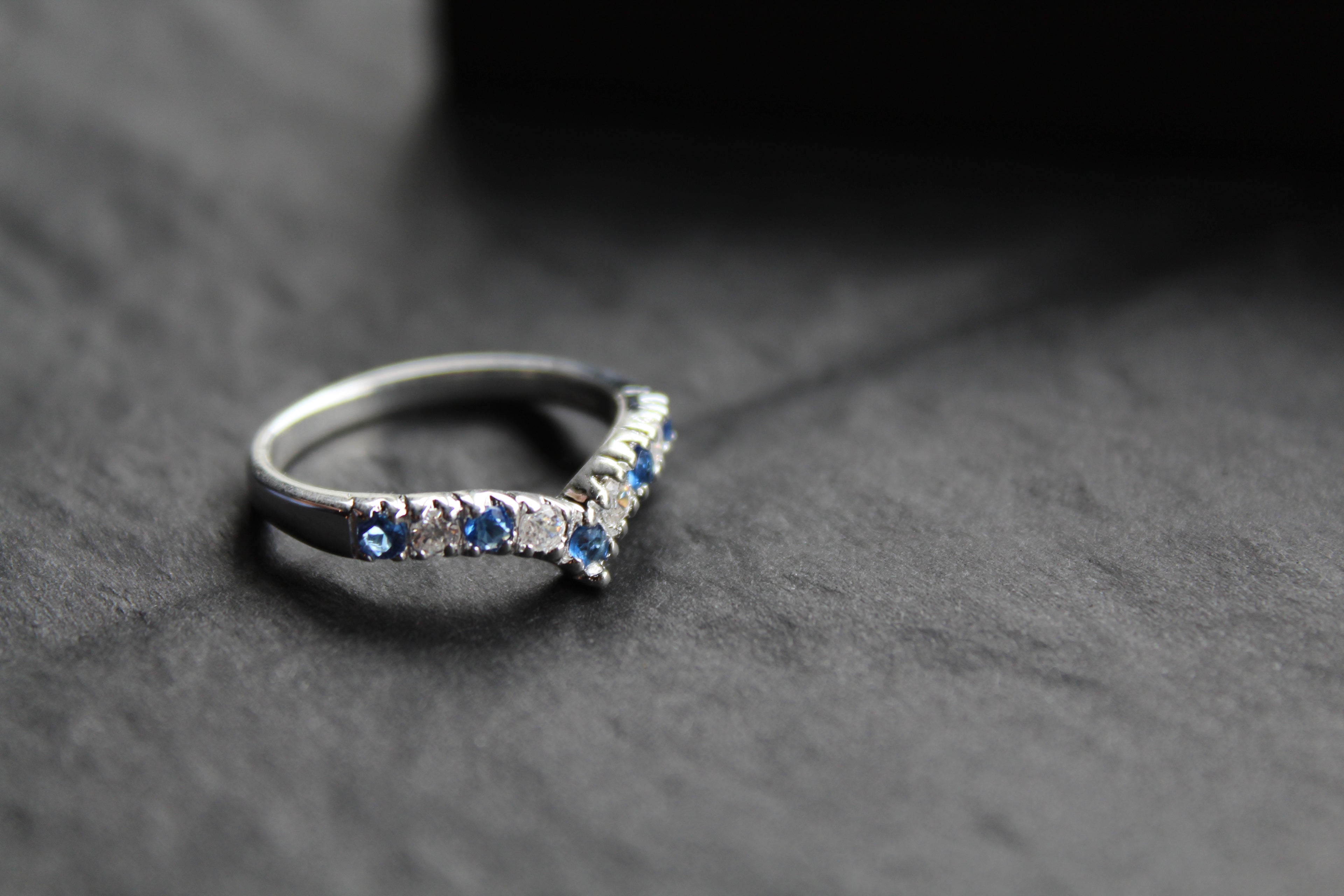 Sapphire Blue Cubic Zirconia Wishbone Ring