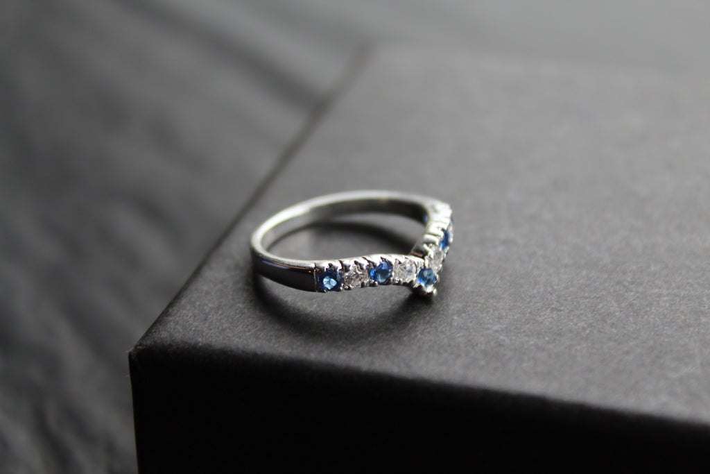 Sapphire Blue Cubic Zirconia Wishbone Ring