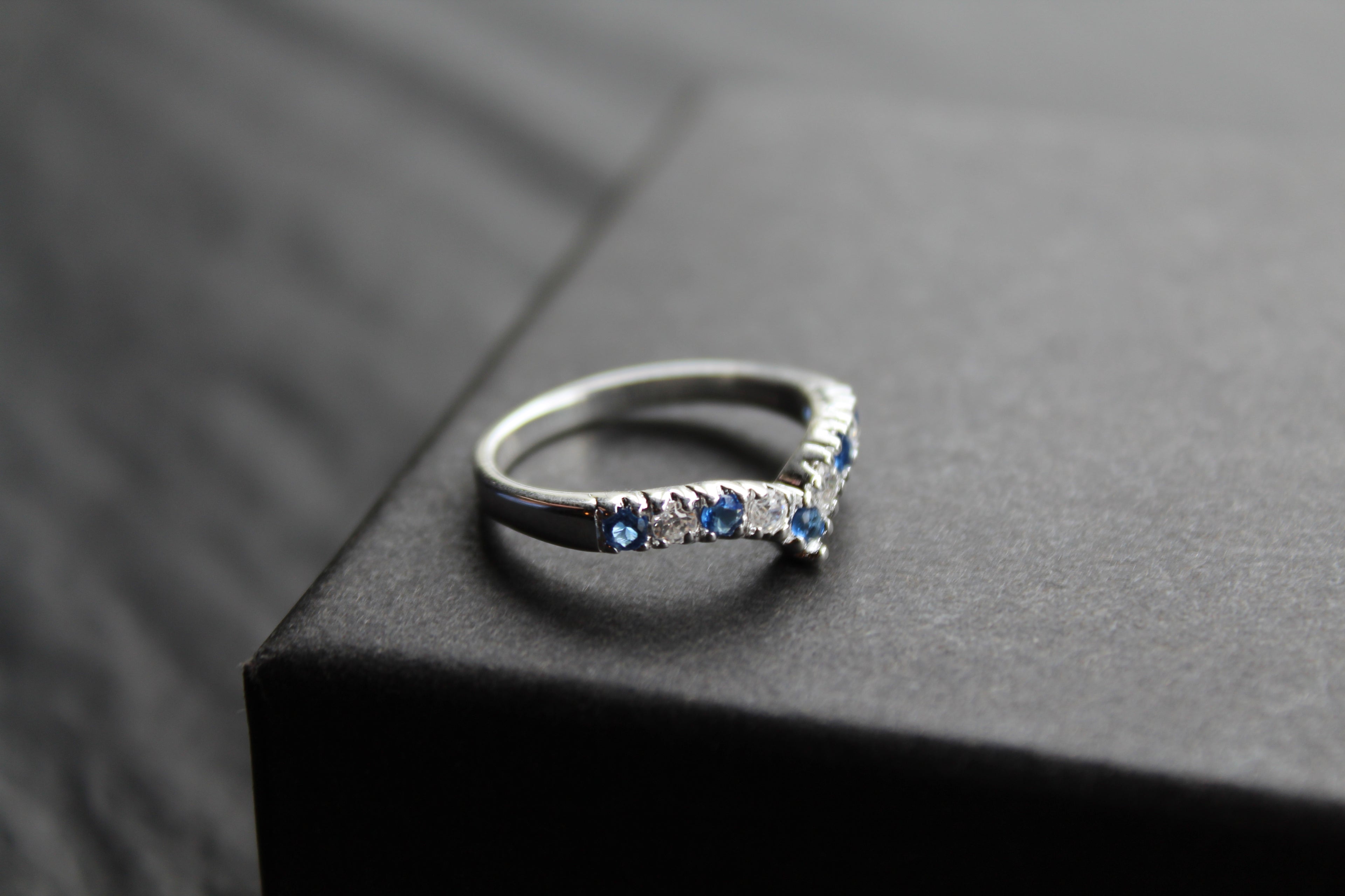 Sapphire Blue Cubic Zirconia Wishbone Ring